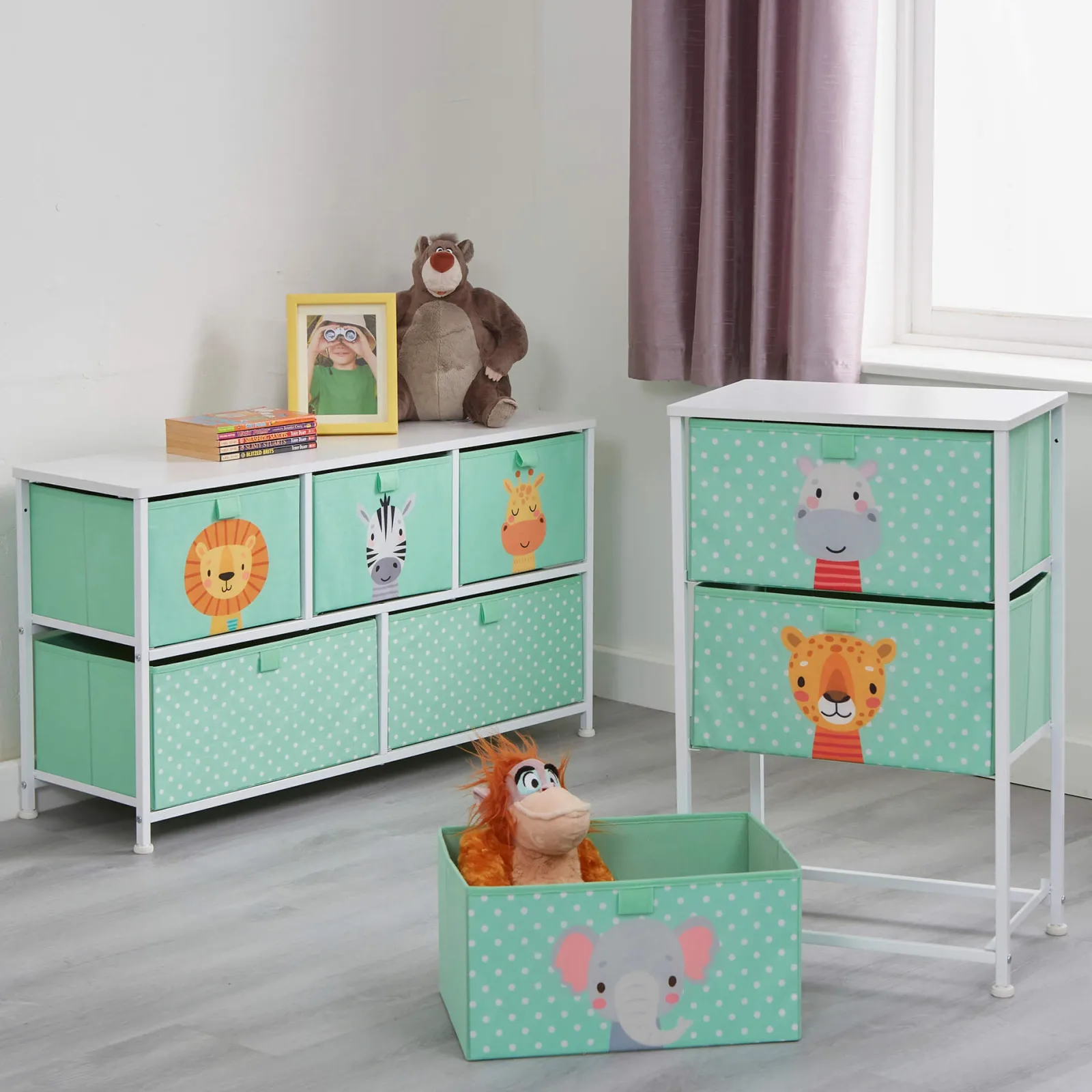 Little Helper Montessori Toys & Products | Toy Storage Units | Montessori Jungle Safari Toy Storage with Drawers | Children's Bedside Table | 73 x 45 x 30cm