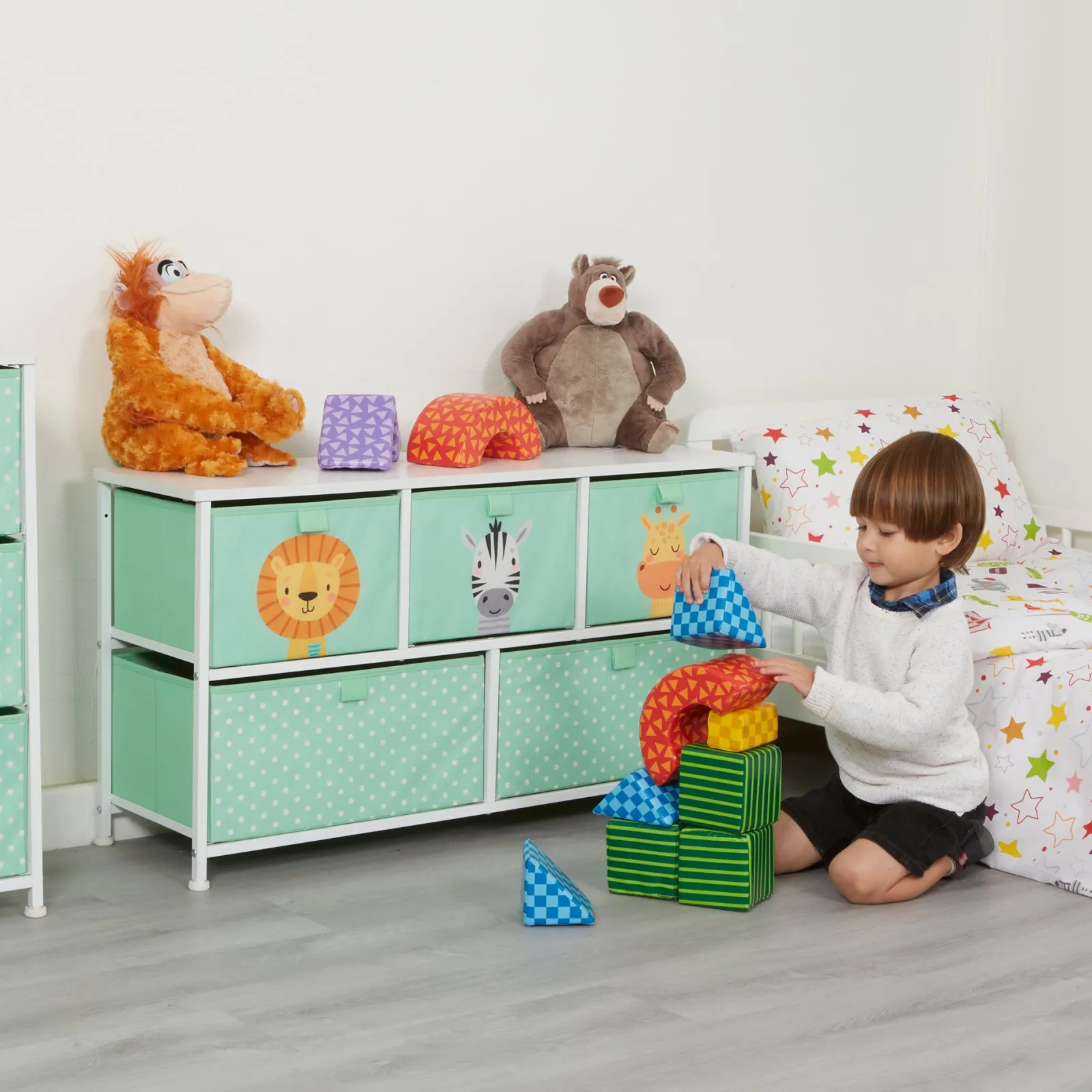 Little Helper Montessori Toys & Products | Toy Storage Units | Montessori Jungle Safari Toy Storage with Large Drawers | Children's Toy Box | Bench Seat