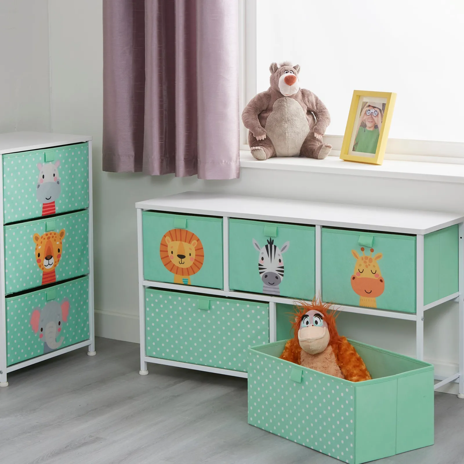Little Helper Montessori Toys & Products | Toy Storage Units | Montessori Jungle Safari Toy Storage with Large Drawers | Children's Toy Box | Bench Seat
