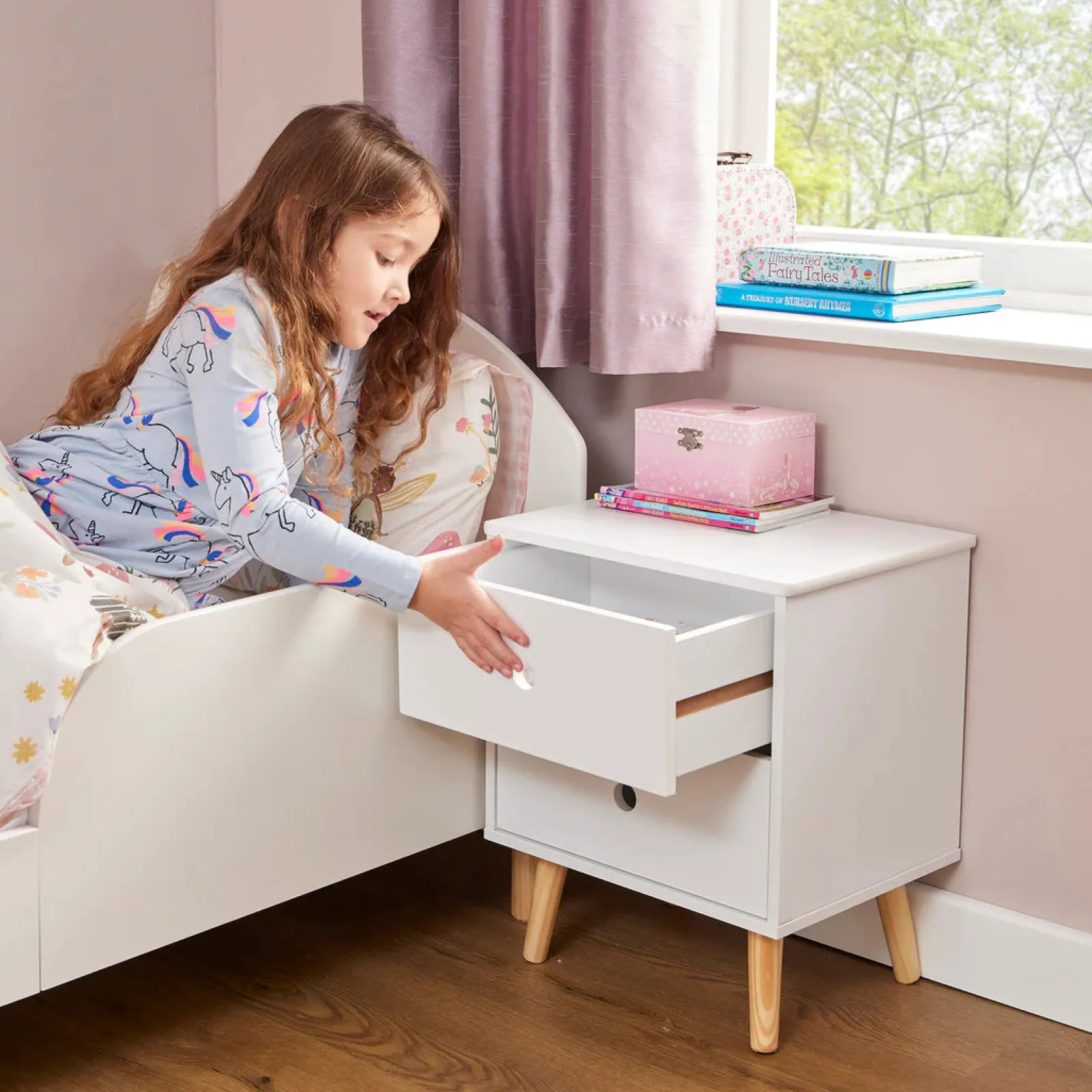 Little Helper Toy Storage Units | Toy Storage Units | Montessori Modern Bedside Drawers | Children's Toy Storage | White | Pine Legs