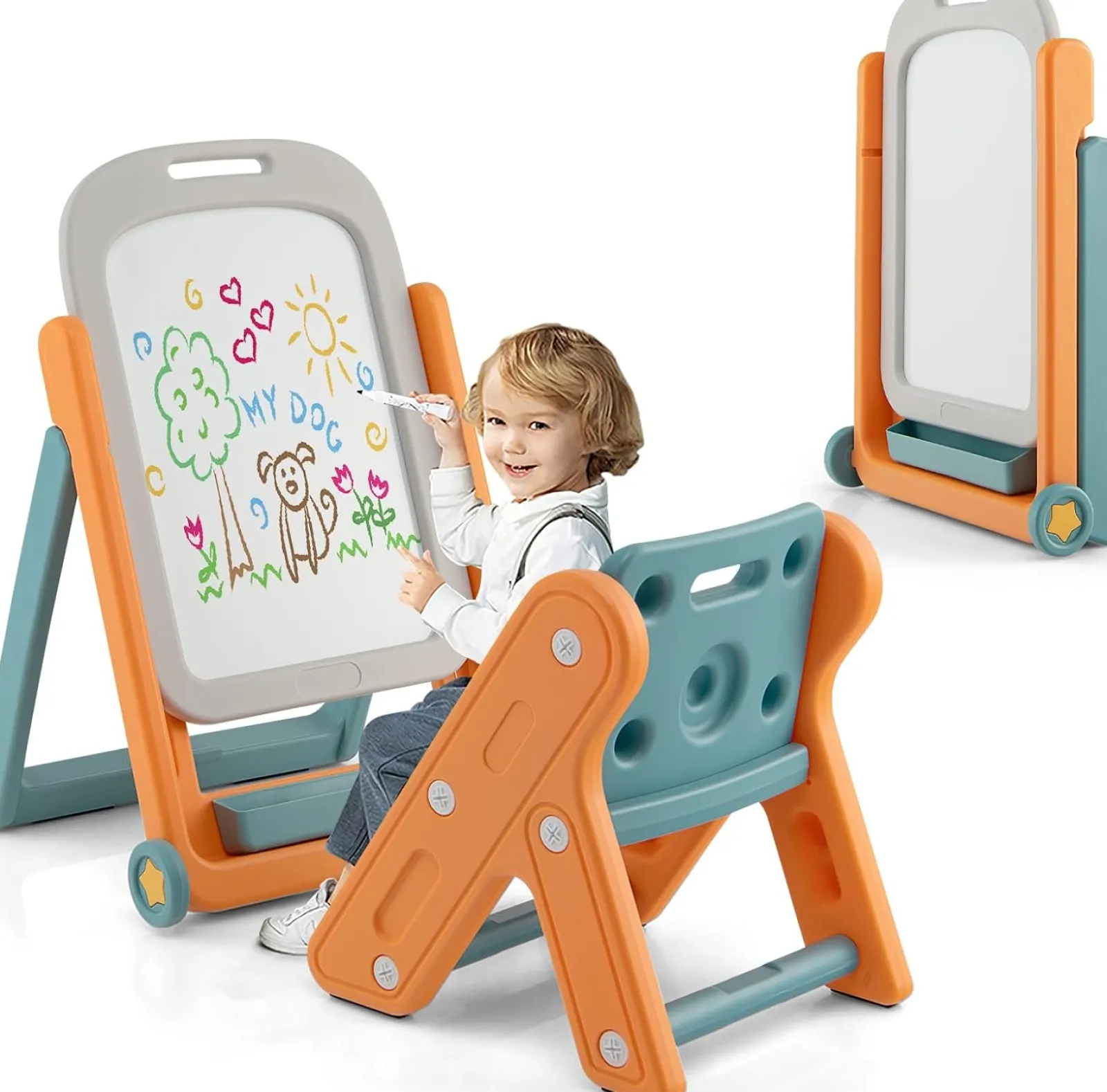 Little Helper Easels & Accessories | Kids Easels & Accessories | Montessori Portable & Foldable Height Adjustable Easel & Spine-Supporting Chair | 3-7 Years