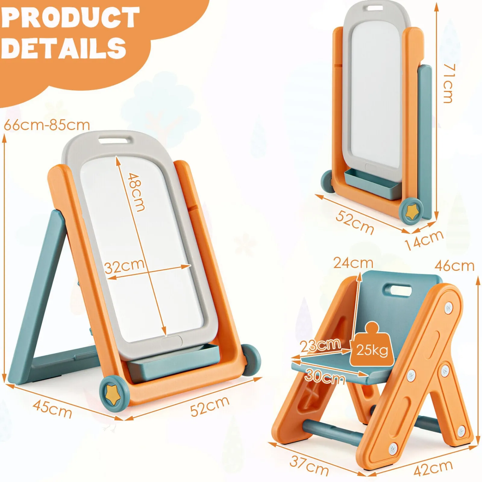 Little Helper Easels & Accessories | Kids Easels & Accessories | Montessori Portable & Foldable Height Adjustable Easel & Spine-Supporting Chair | 3-7 Years