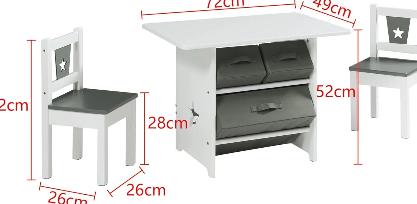 Little Helper Table & Chairs (wooden) | Montessori Scratch-resistant Table & 2 Chairs Set | Large Storage Drawers | White & Grey