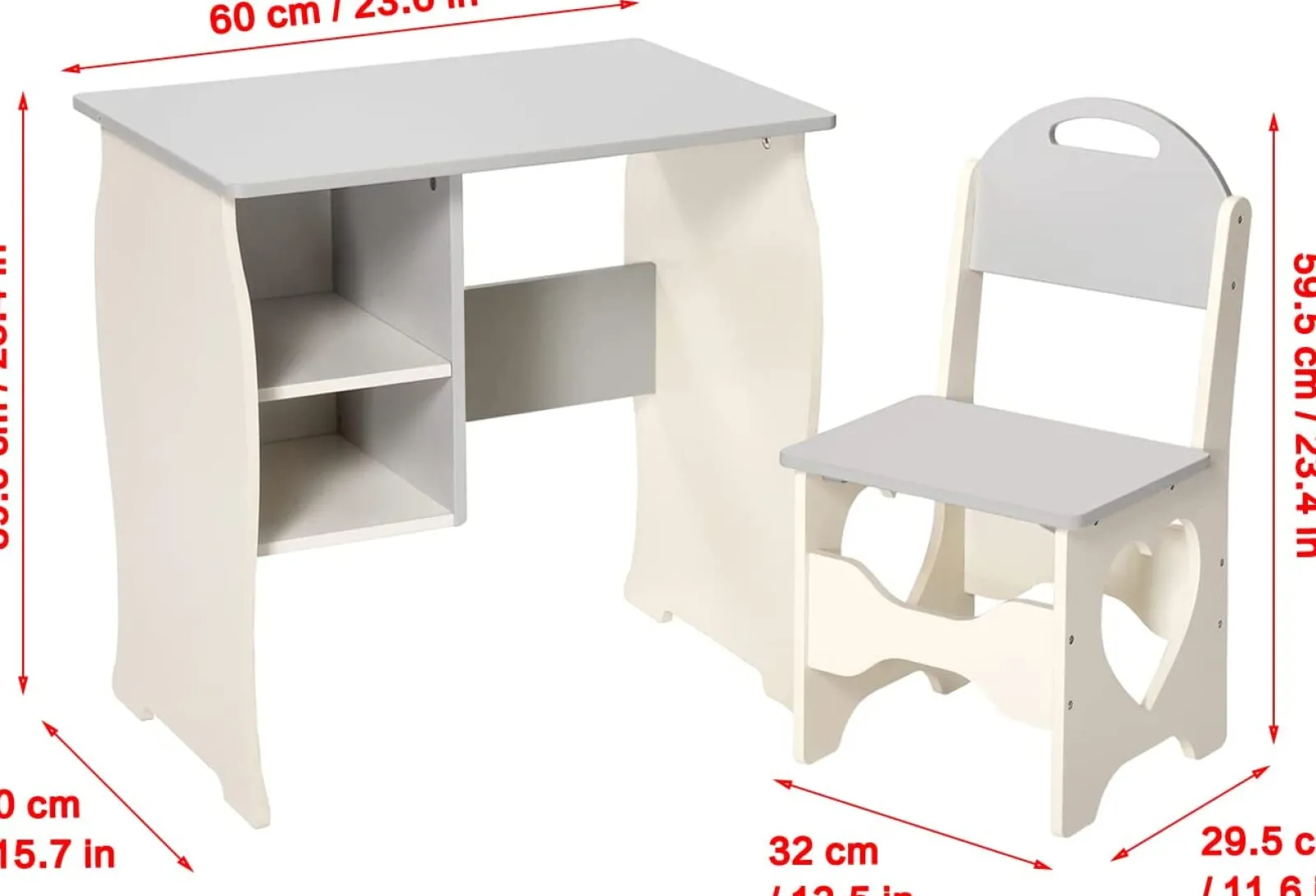 Little Helper Table & Chairs (wooden) | Montessori Sweetheart Children's Homework Desk | Bookshelf | Storage & Stool | Cream & Grey | 3-10 Years
