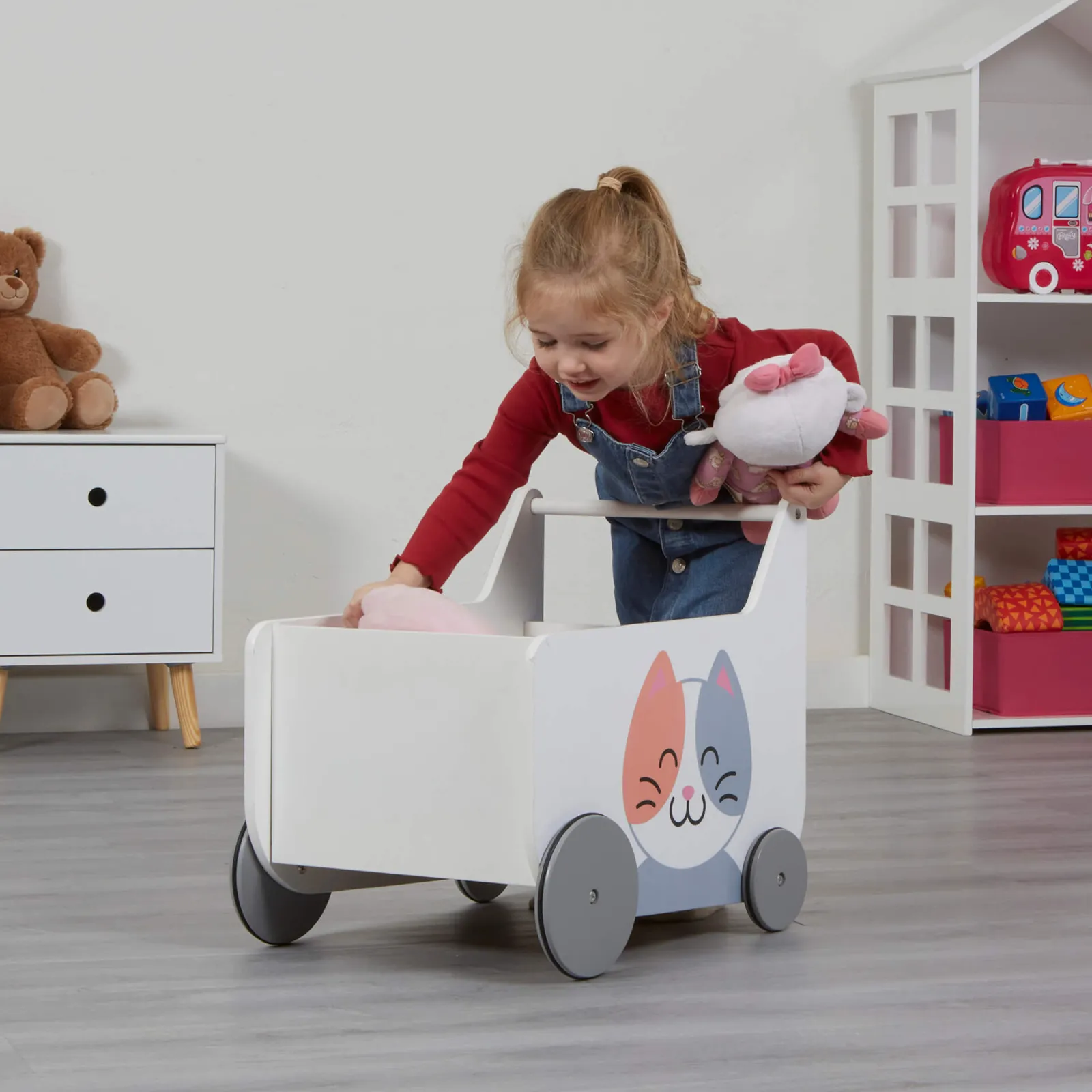 Little Helper Montessori Toys & Products | Toy Storage Units | Montessori Toy Box | Toy Storage | Cat and Dog Push Along Trolley