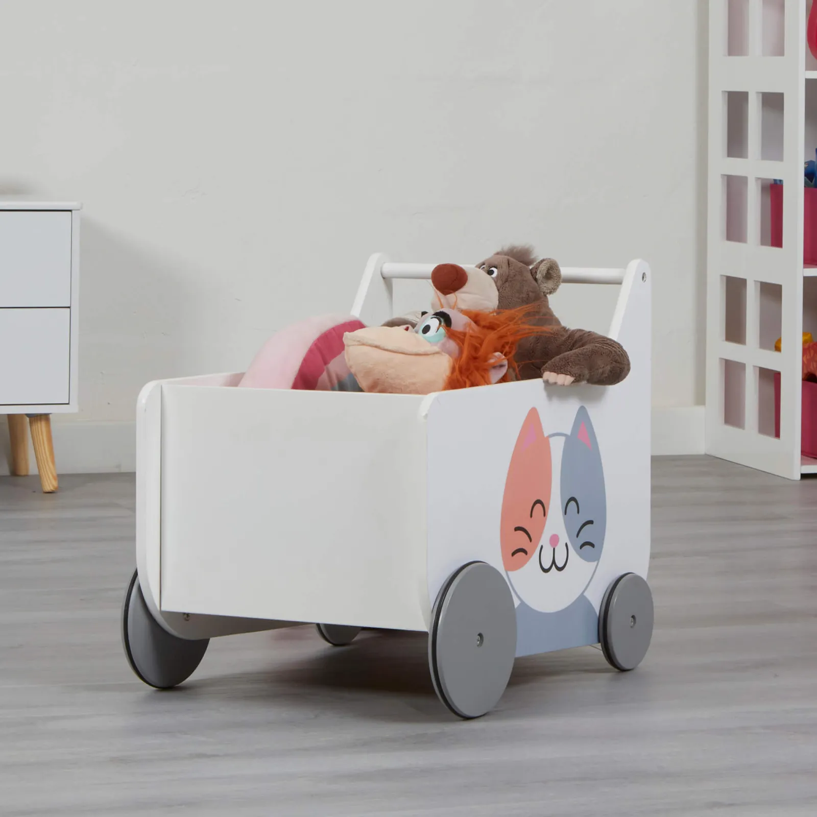 Little Helper Montessori Toys & Products | Toy Storage Units | Montessori Toy Box | Toy Storage | Cat and Dog Push Along Trolley