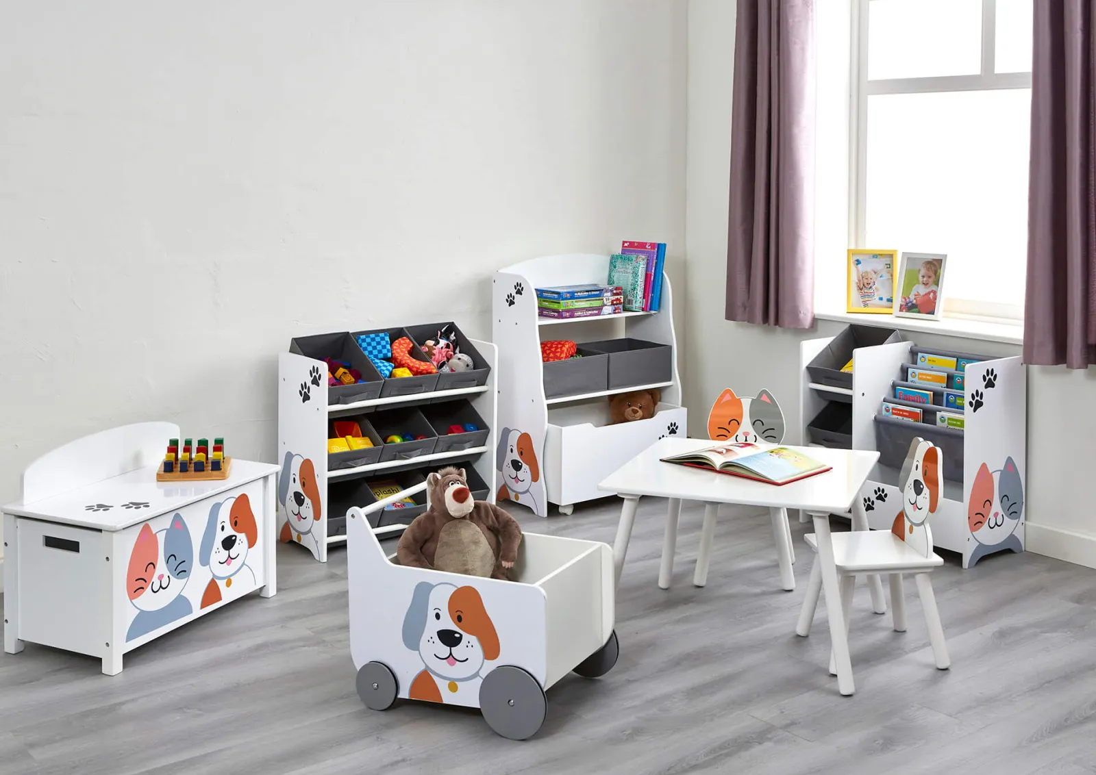 Little Helper Montessori Toys & Products | Toy Storage Units | Montessori Toy Box | Toy Storage | Cat and Dog Push Along Trolley