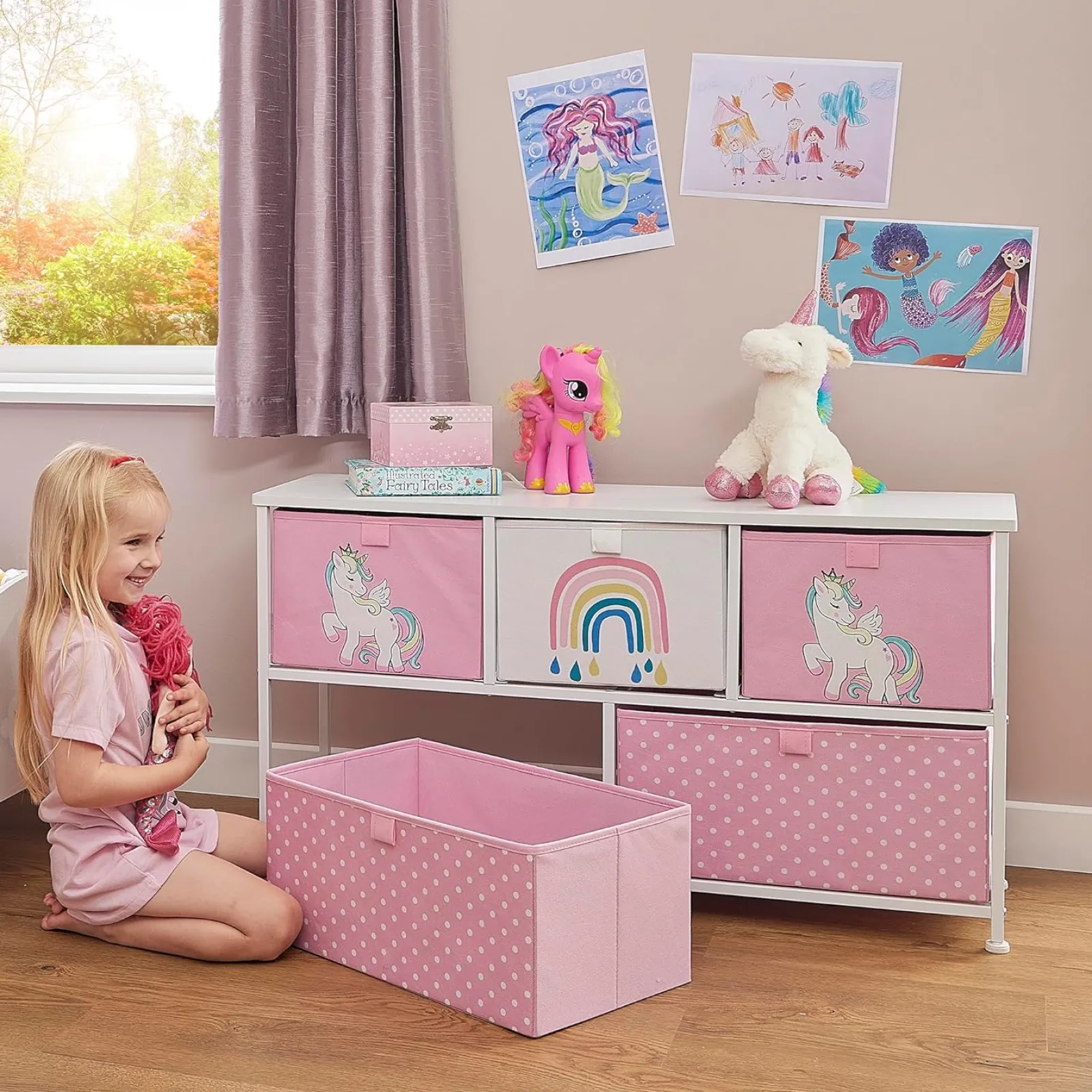 Little Helper Montessori Toys & Products | Toy Storage Units | Montessori Unicorn Large Toy Storage with Drawers | 1m Wide x 55cm High | 2 years+