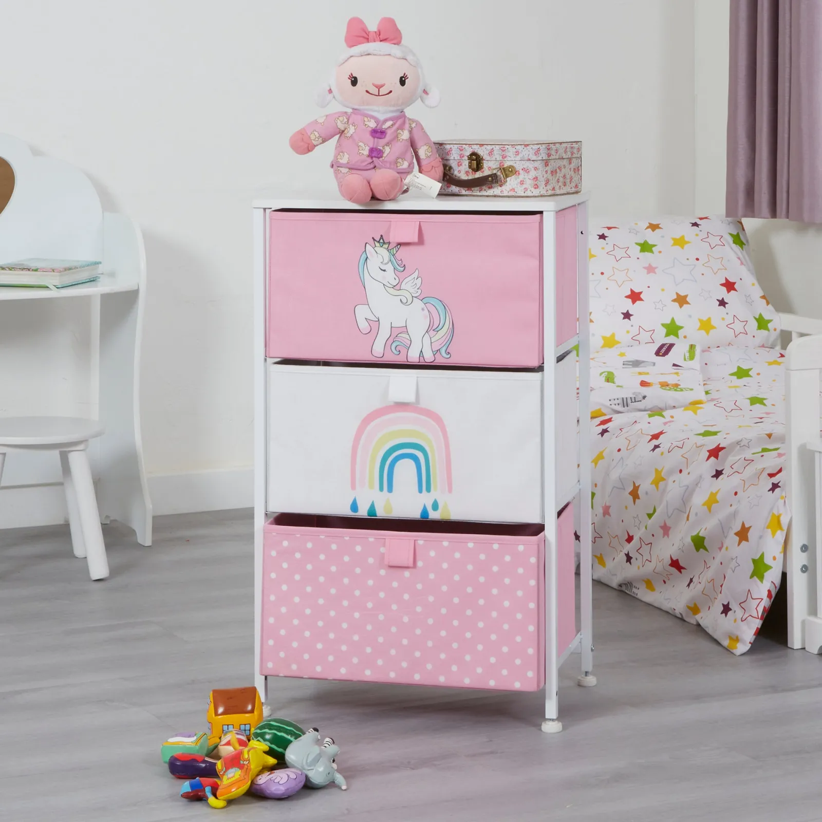 Little Helper Montessori Toys & Products | Toy Storage Units | Montessori Unicorn Toy Storage with Drawers | Children's Bedside Table | 73 x 45 x 30cm