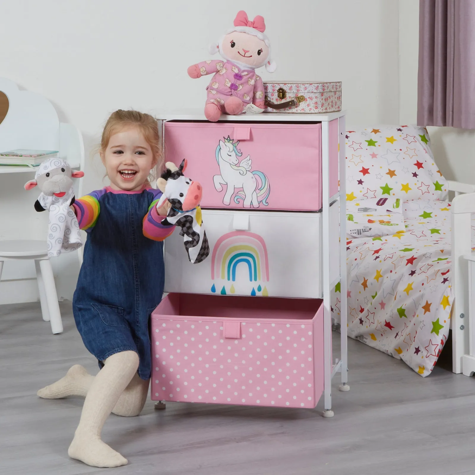 Little Helper Montessori Toys & Products | Toy Storage Units | Montessori Unicorn Toy Storage with Drawers | Children's Bedside Table | 73 x 45 x 30cm