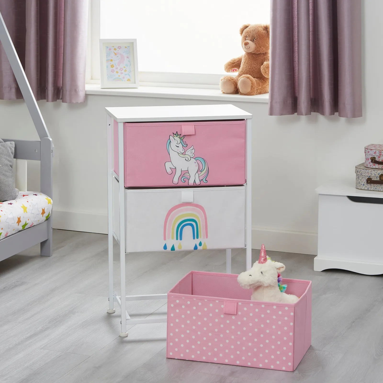 Little Helper Montessori Toys & Products | Toy Storage Units | Montessori Unicorn Toy Storage with Drawers | Children's Bedside Table | 73 x 45 x 30cm