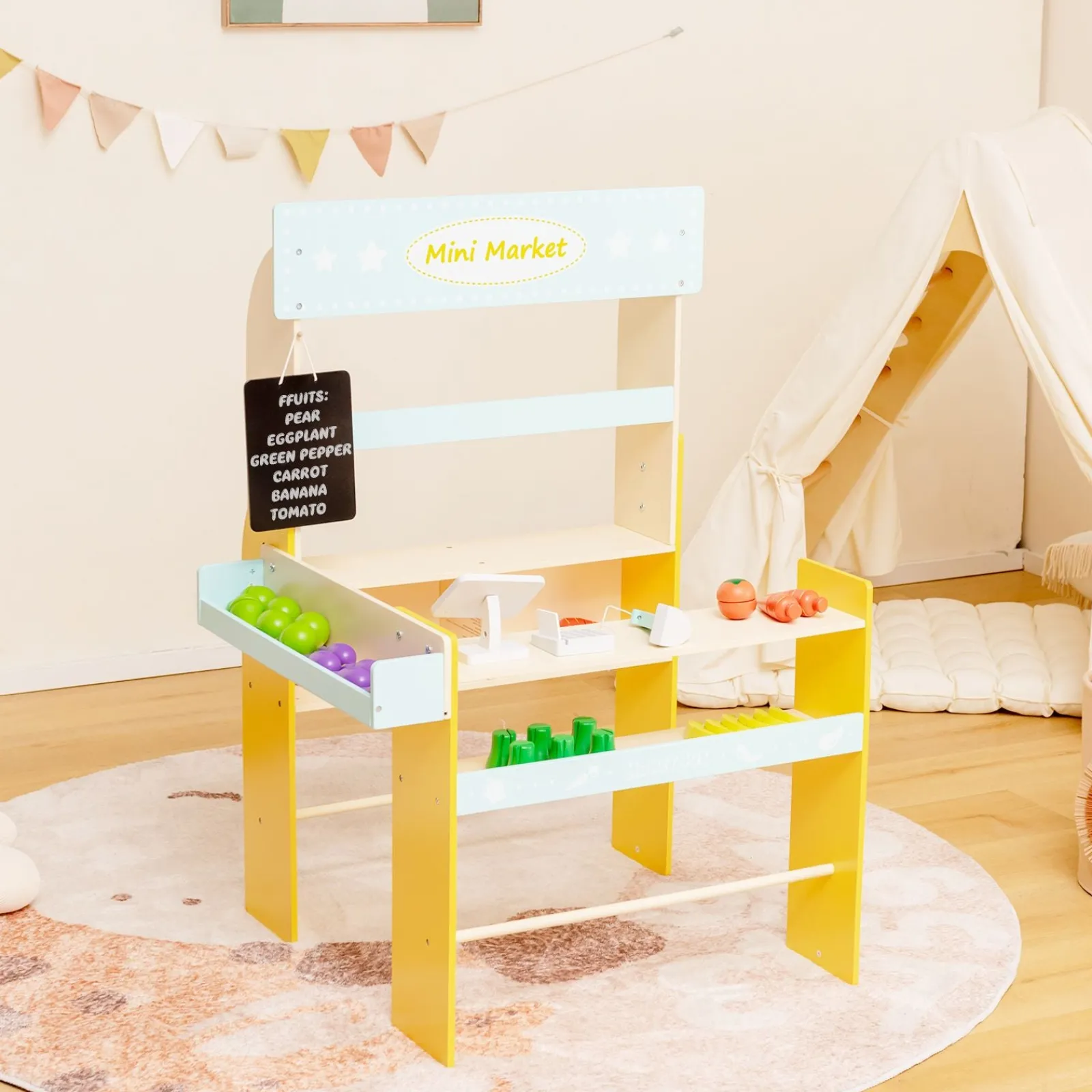 Little Helper Toy Kitchens | Role Play Toys & Pretend Play | Montessori Wooden Pretend Play Grocery Store | 36pc Vegetable Accessories | 3 years+