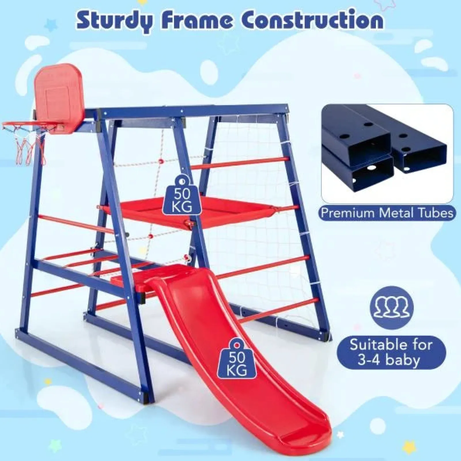 Little Helper Swing & Slide Sets & Garden Play & Trampolines | Kids Climbing Frames & Activity Toys | Multi Purpose 7-in-1 Indoor & Outdoor Rust-Proof Montessori Climbing Gym with Slide | Basketball Hoop