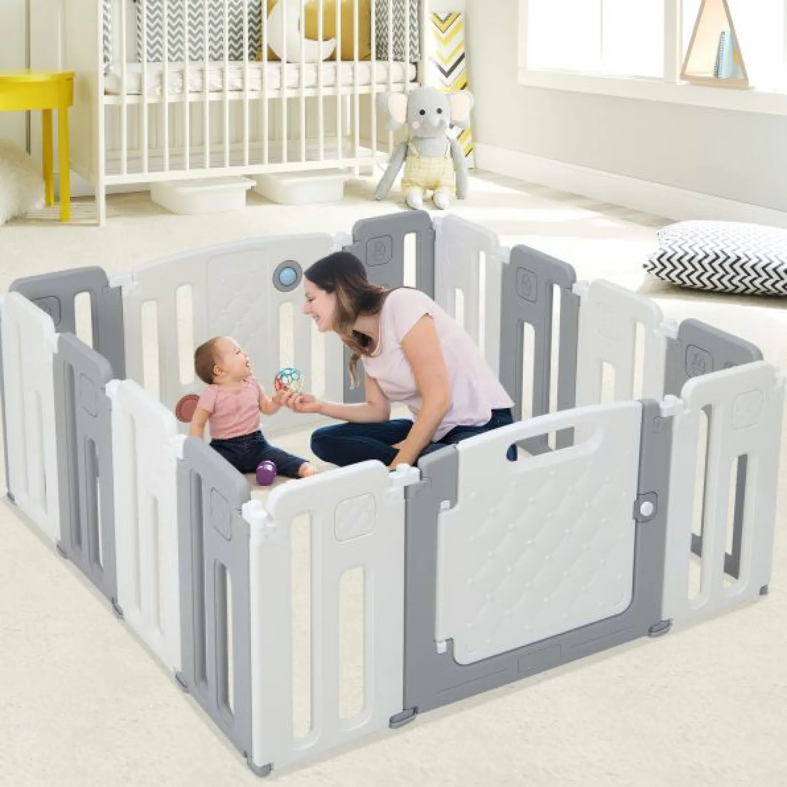 Little Helper Ball Pits & Ball Pools | Baby Playpens | 14 Panel Foldable & Modular Baby Playpen | Ball Pool | Activity Panel w/Sounds | Grey & White