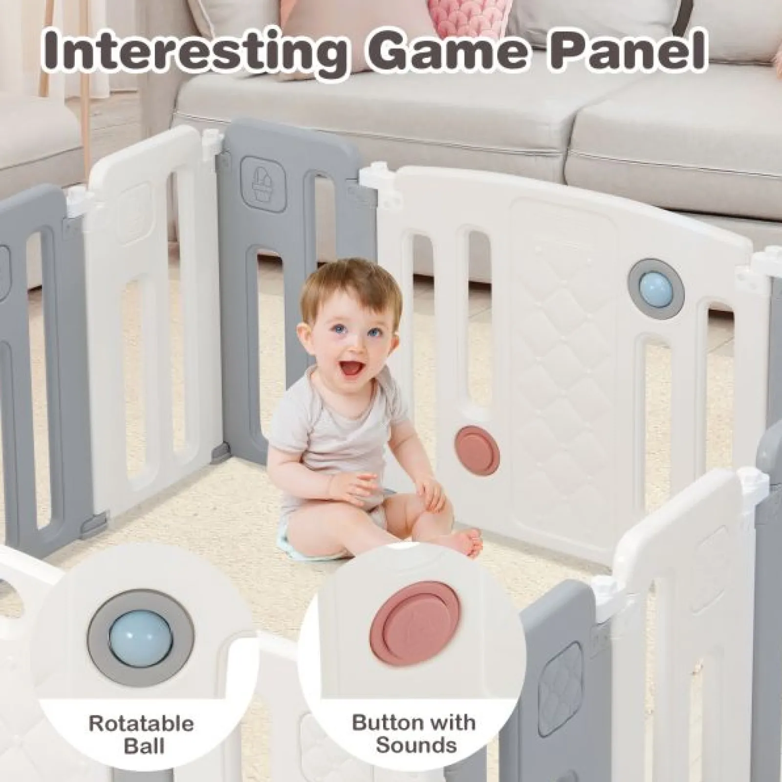 Little Helper Ball Pits & Ball Pools | Baby Playpens | 14 Panel Foldable & Modular Baby Playpen | Ball Pool | Activity Panel w/Sounds | Grey & White