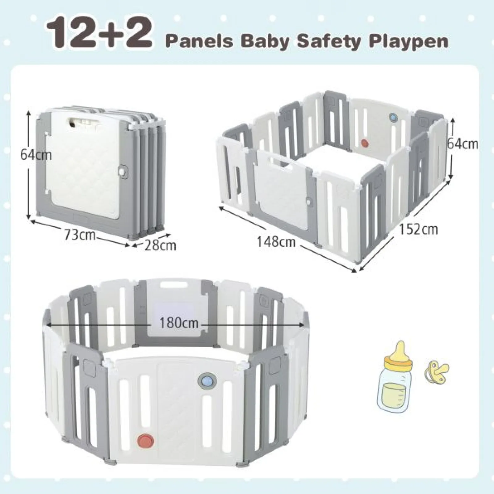 Little Helper Ball Pits & Ball Pools | Baby Playpens | 14 Panel Foldable & Modular Baby Playpen | Ball Pool | Activity Panel w/Sounds | Grey & White