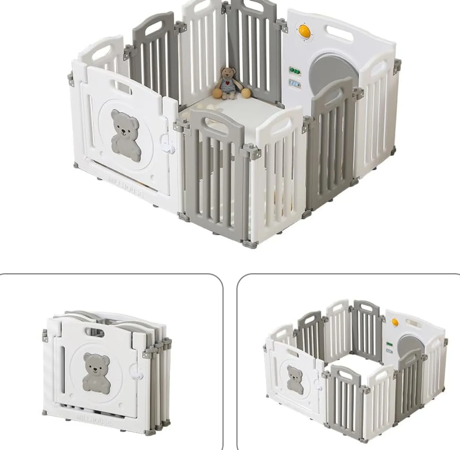Little Helper Ball Pits & Ball Pools | Baby Playpens | 10 Panel Foldable & Modular Baby Playpen | Ball Pool | Grey and White | Optional Foam Mats