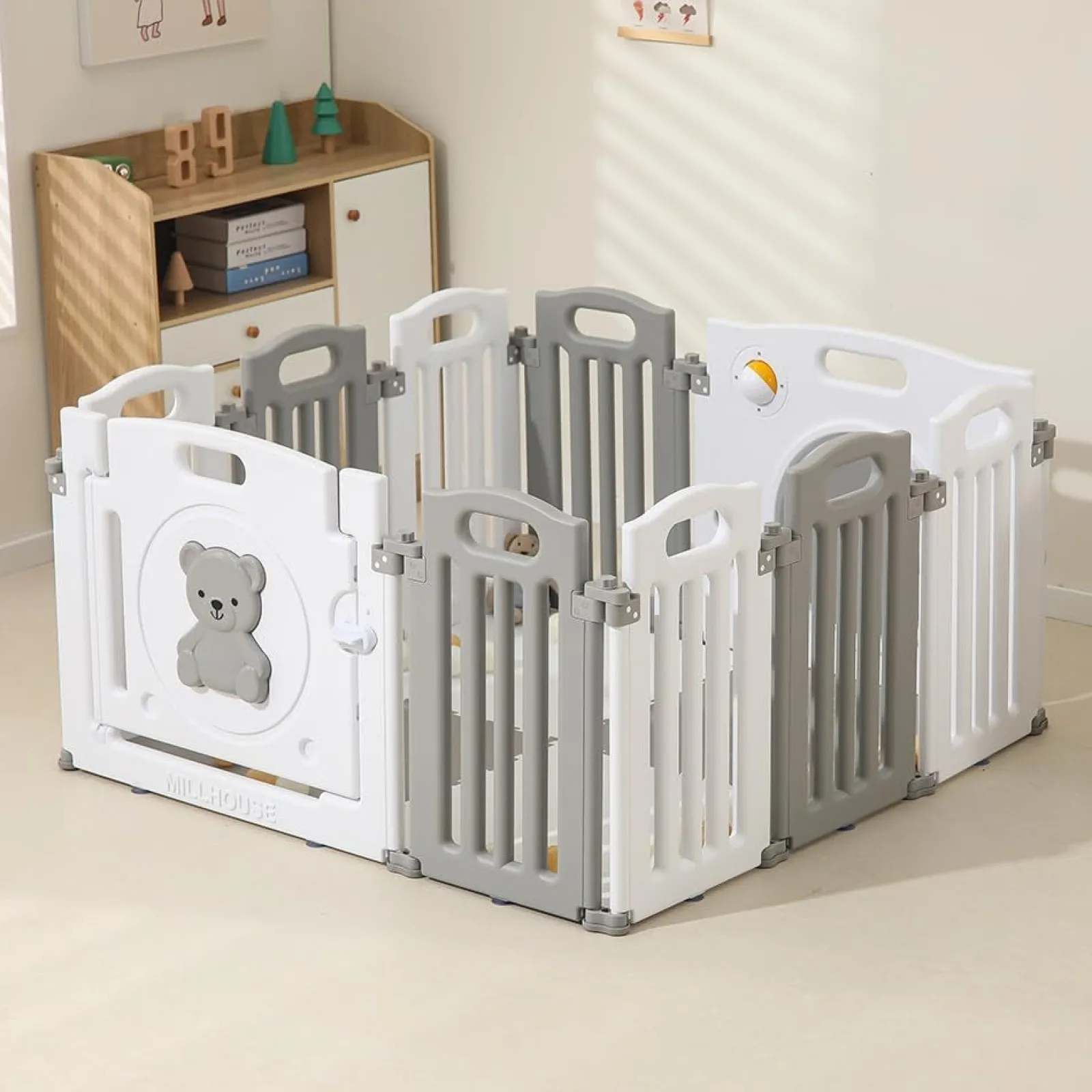 Little Helper Ball Pits & Ball Pools | Baby Playpens | 10 Panel Foldable & Modular Baby Playpen | Ball Pool | Grey and White | Optional Foam Mats