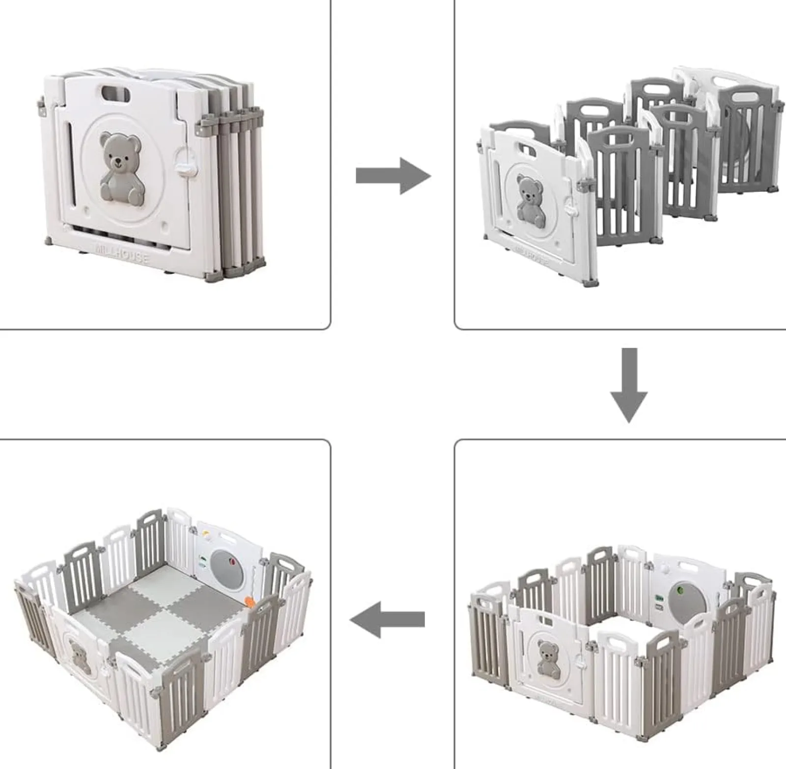 Little Helper Ball Pits & Ball Pools | Baby Playpens | 10 Panel Foldable & Modular Baby Playpen | Ball Pool | Grey and White | Optional Foam Mats