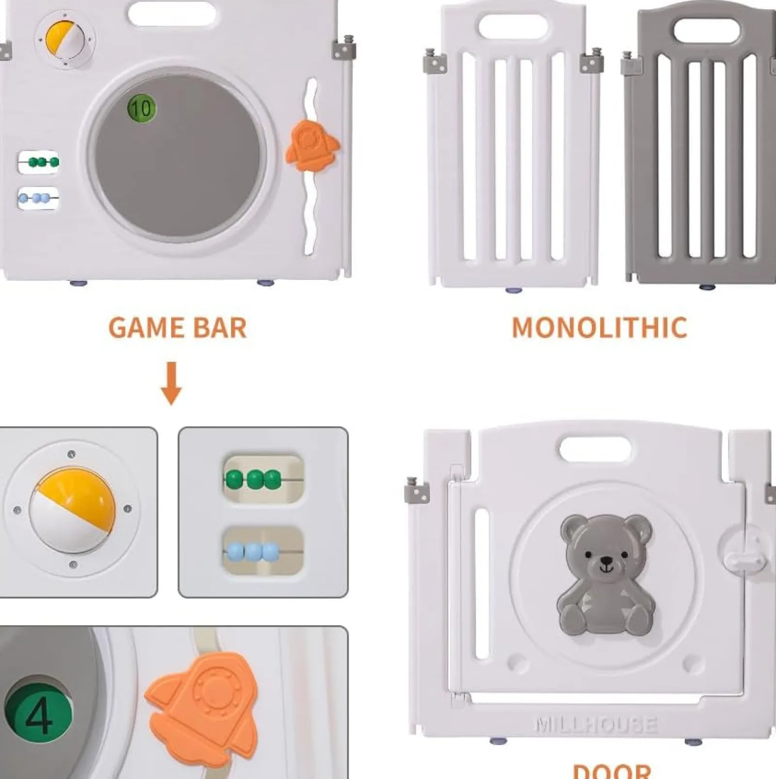 Little Helper Ball Pits & Ball Pools | Baby Playpens | 10 Panel Foldable & Modular Baby Playpen | Ball Pool | Grey and White | Optional Foam Mats
