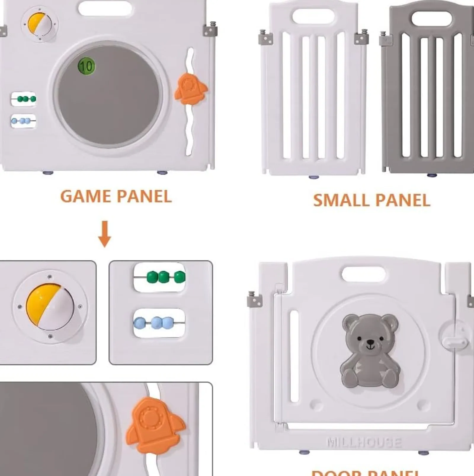Little Helper Ball Pits & Ball Pools | Baby Playpens | 10 Panel Foldable & Modular Baby Playpen | Ball Pool | Grey and White | Optional Foam Mats