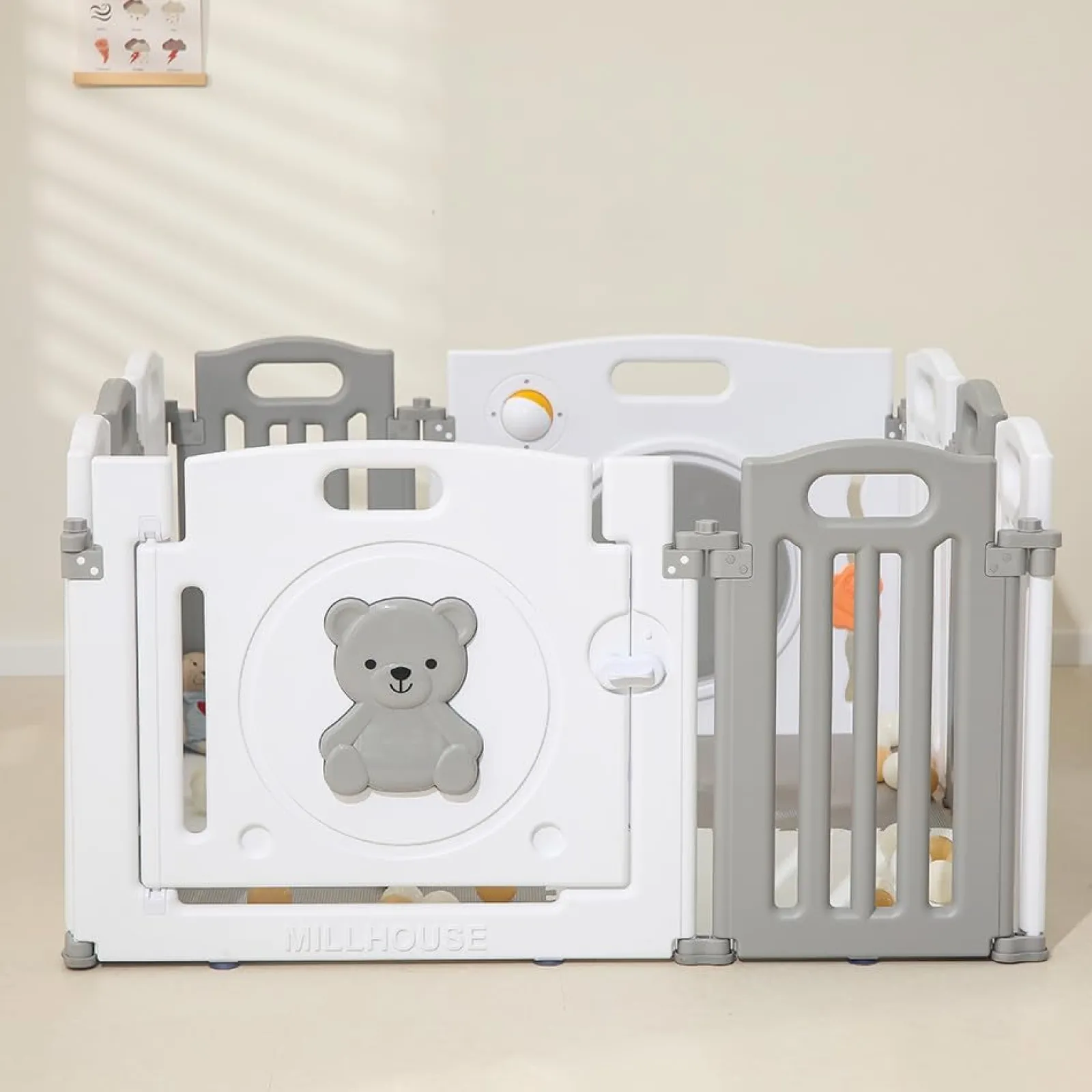 Little Helper Ball Pits & Ball Pools | Baby Playpens | 10 Panel Foldable & Modular Baby Playpen | Ball Pool | Grey and White | Optional Foam Mats