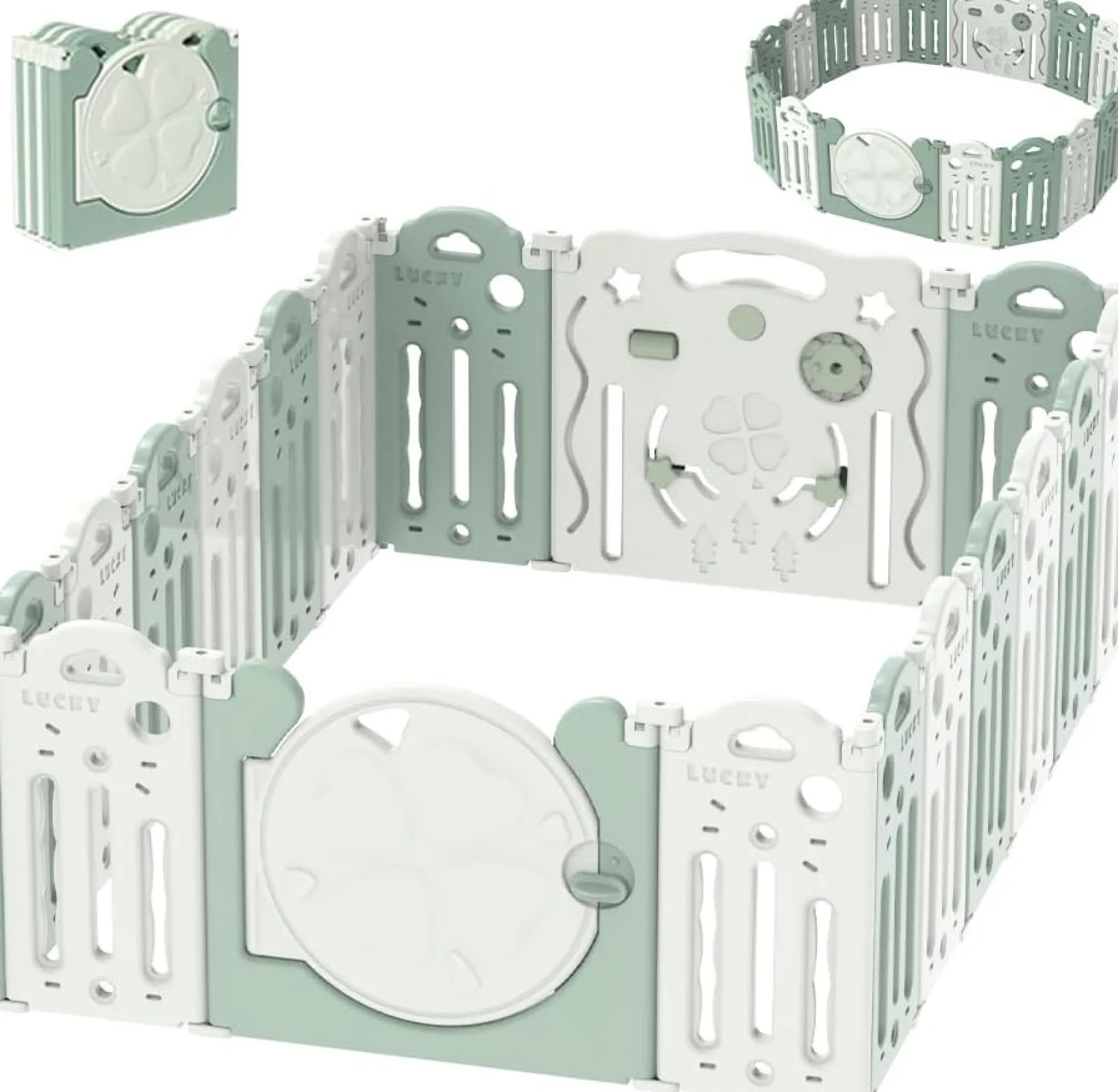 Little Helper Ball Pits & Ball Pools | Baby Playpens | 18 Panel Non-Toxic BPA-Free Recyclable Foldable Baby Playpen and Ball Pool | Modular | Pistachio Green & White