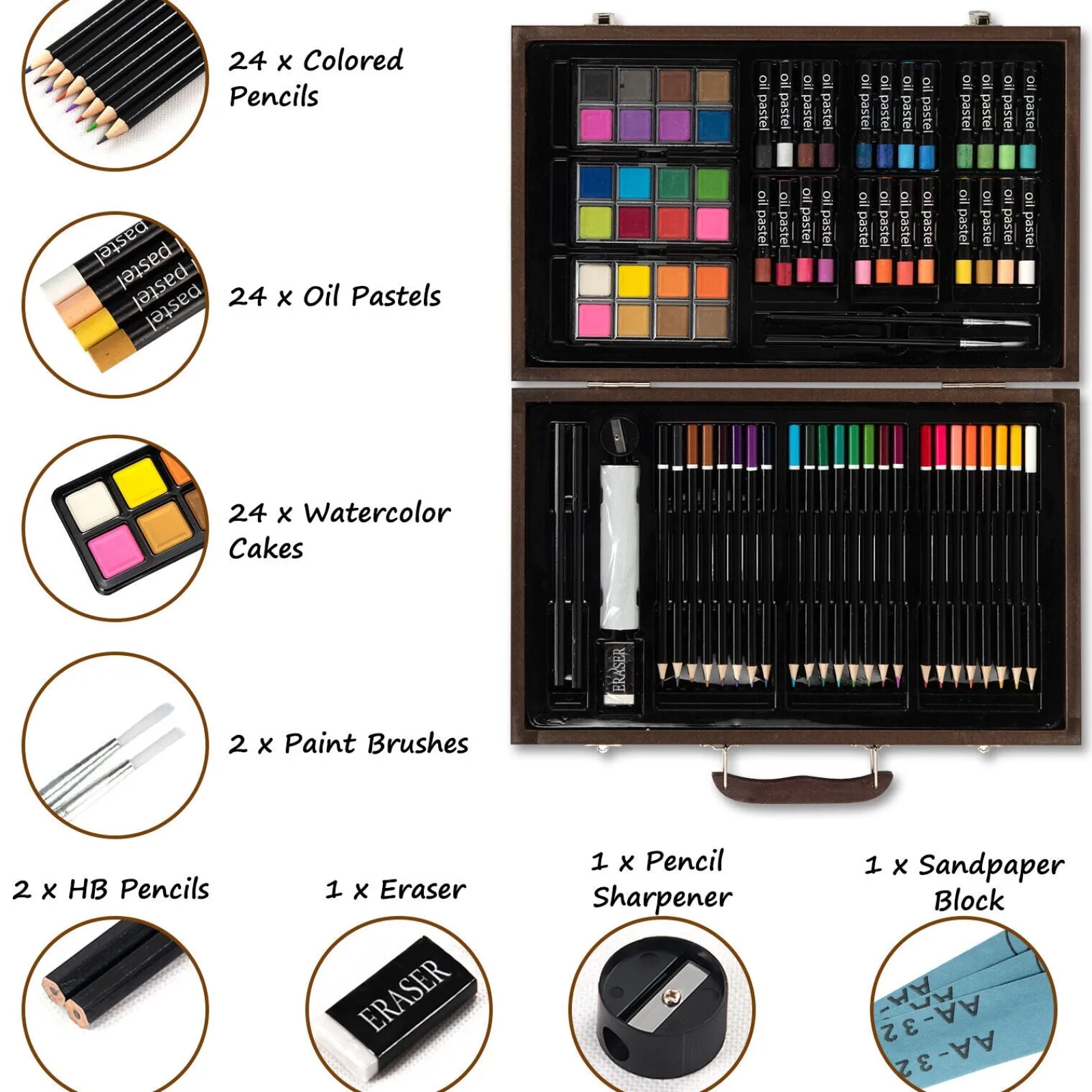 Little Helper Kids Arts & Crafts & Accessories | Easels & Accessories | 80 Pcs Deluxe Art Set | Children's Wooden Case Art Kit | Painting & Drawing