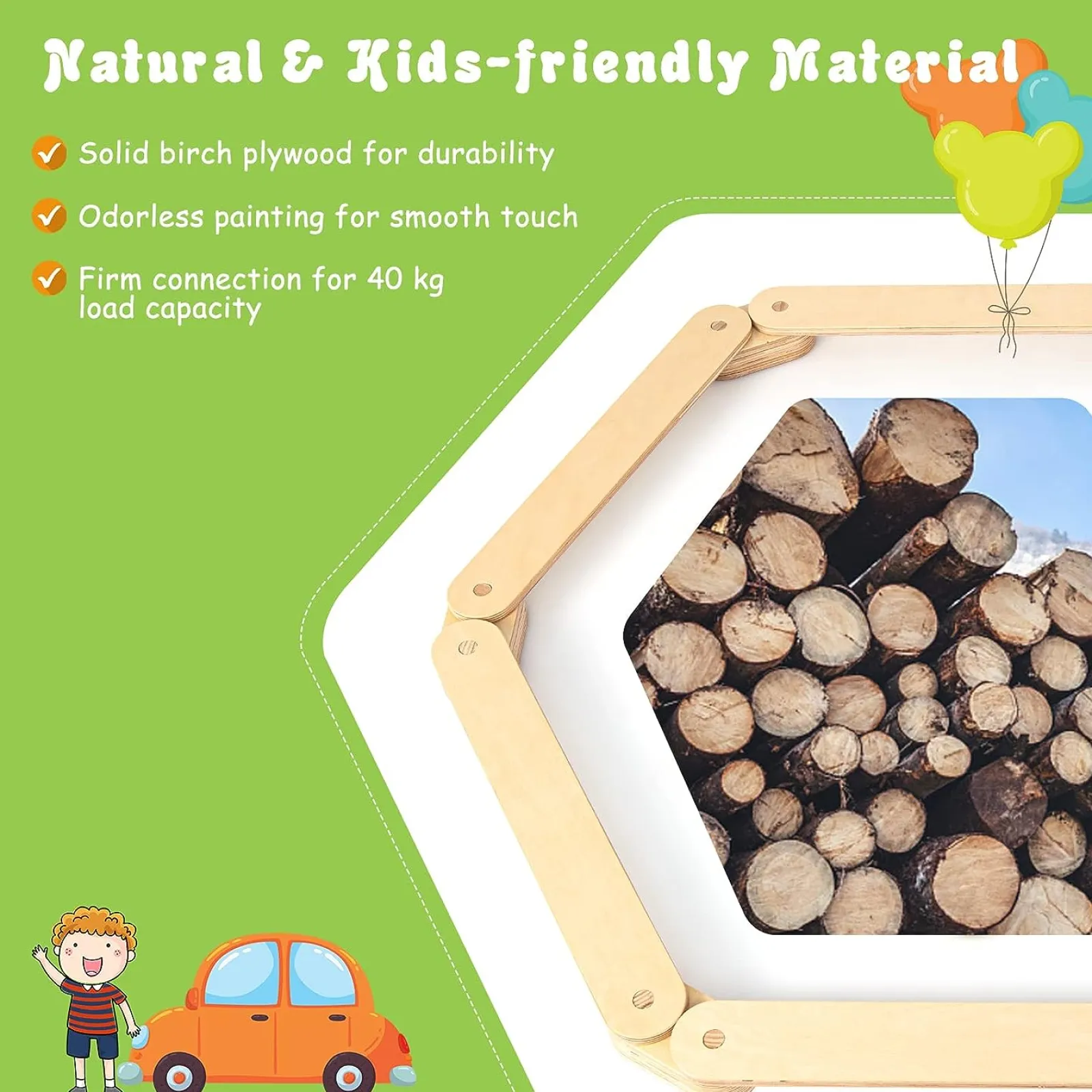 Little Helper Kids Climbing Frames & Activity Toys | Activity Toys | 12 Piece Eco Wood Montessori Pikler Balance Beam | Stepping Stones & Disks | Natural | 3-7 Years