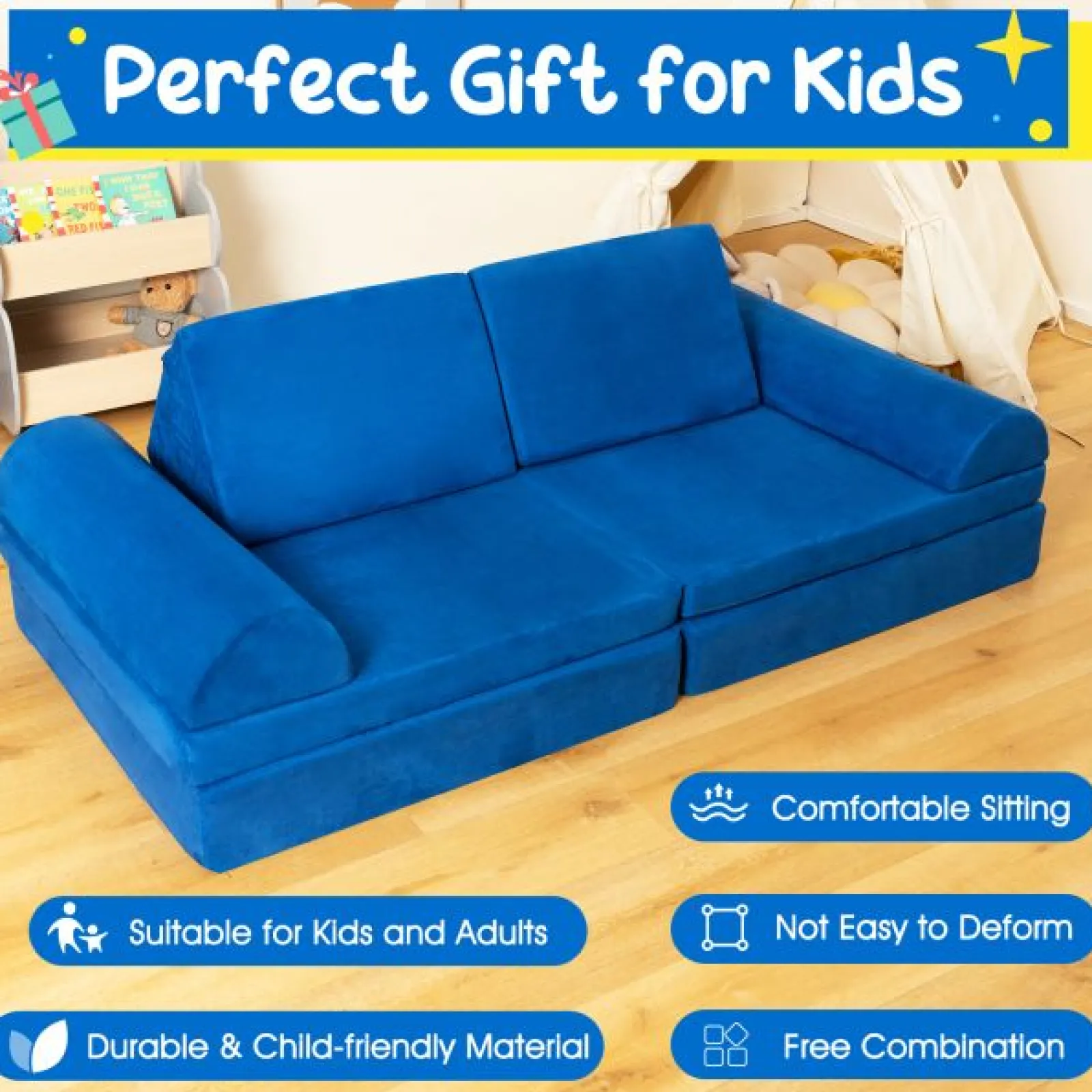 Little Helper Activity Toys | Soft Play Sets & Crawl & Climb | 8 Piece Kids Play Couch | Sofa | Modular Soft Play Equipment | Foam Blocks | Blue