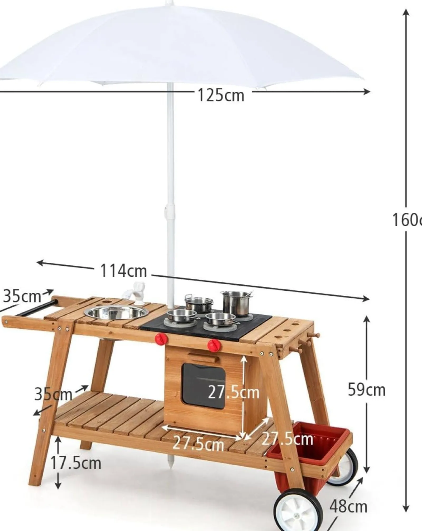 Little Helper Sand & Water Table & Sandpits & Mud Kitchens | Toy Kitchens | Portable | Eco Friendly Montessori Natural Fir Wooden Kids Mud Kitchen with Umbrella | Wooden Toy Kitchen | 3 Years+