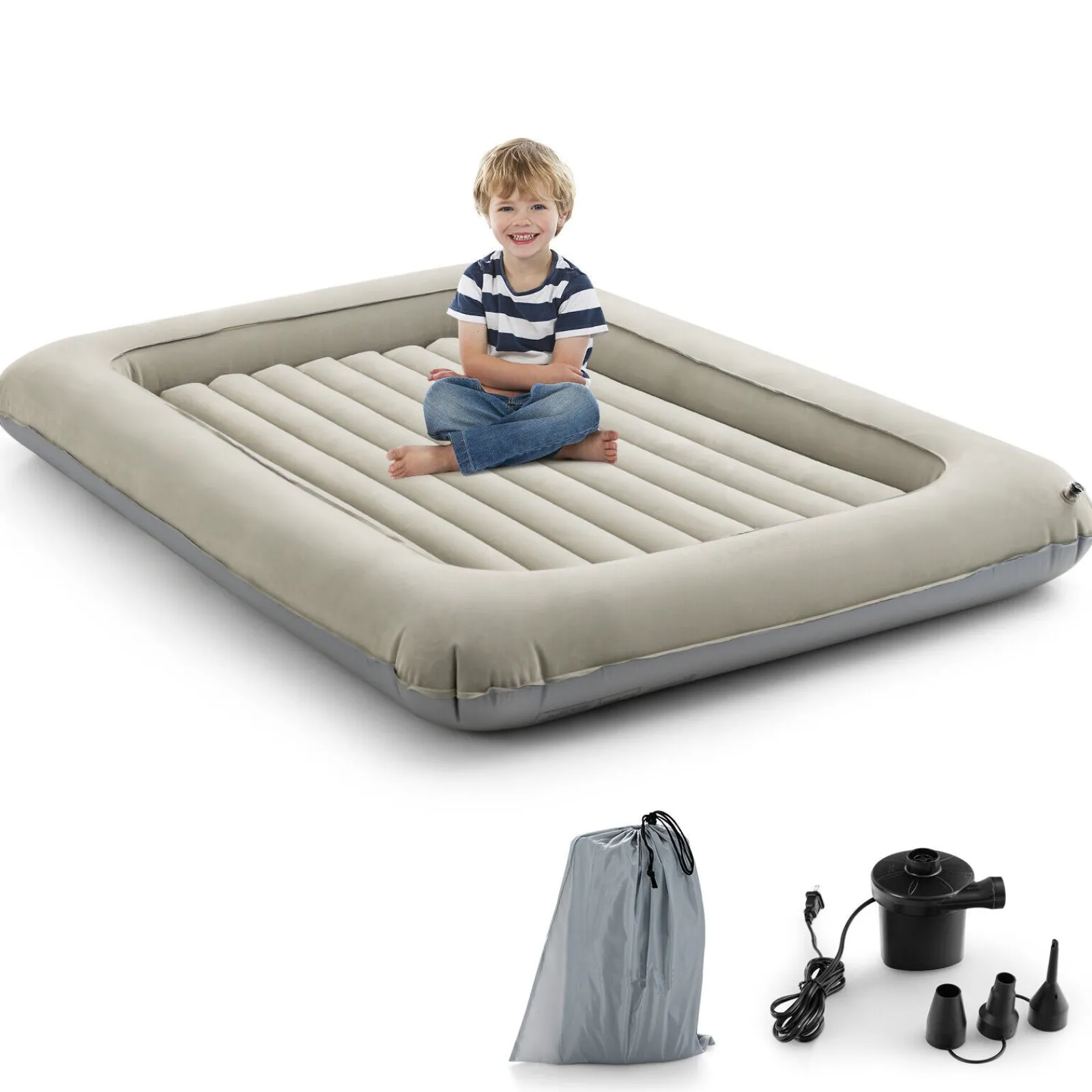 Little Helper Baby Playpens | Travel Cots & Travel Beds | Quick Assemble Inflatable Portable Kids Travel Bed & Ball Pool | Mattress, Carry Bag & Air Pump | Beige | 18m+