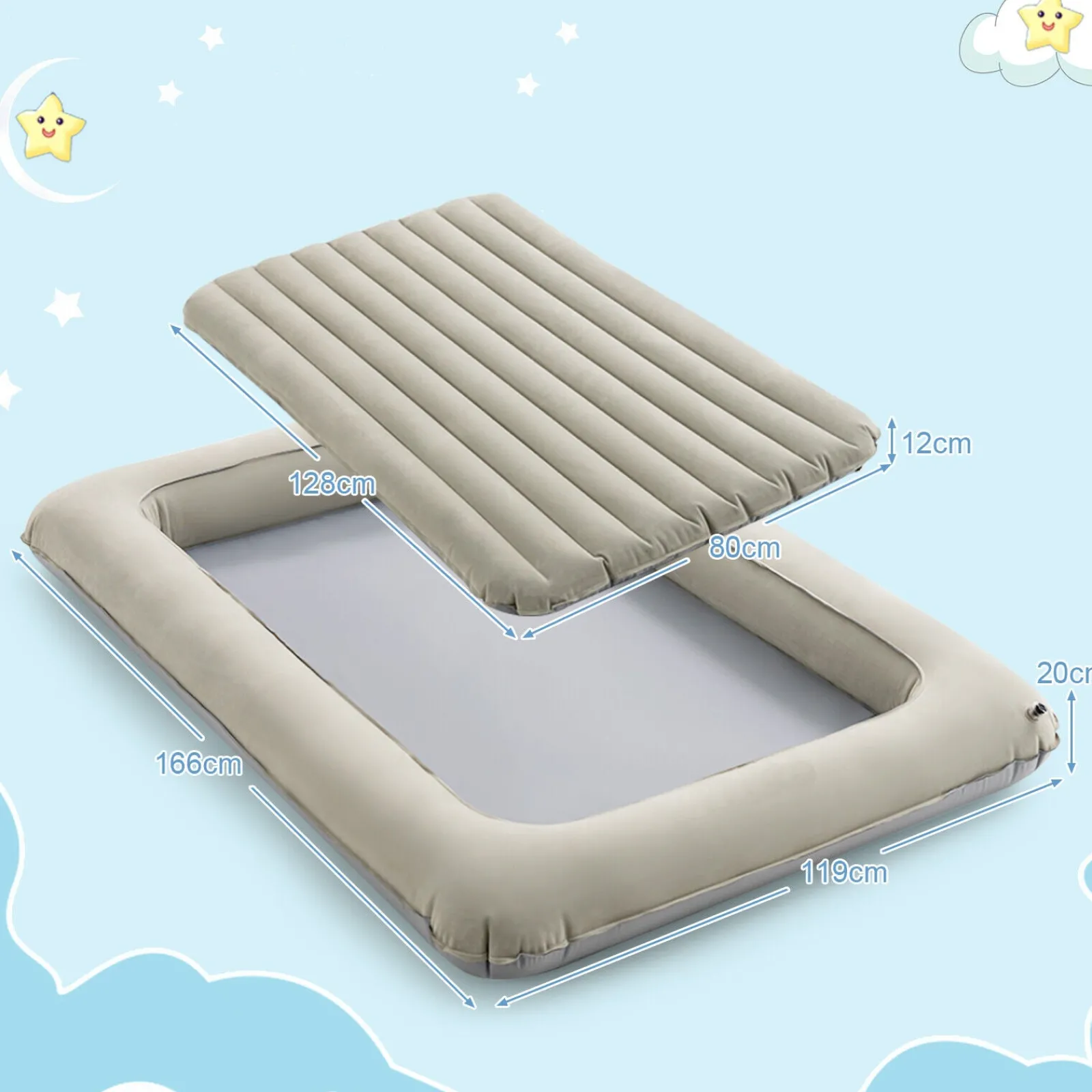 Little Helper Baby Playpens | Travel Cots & Travel Beds | Quick Assemble Inflatable Portable Kids Travel Bed & Ball Pool | Mattress, Carry Bag & Air Pump | Beige | 18m+