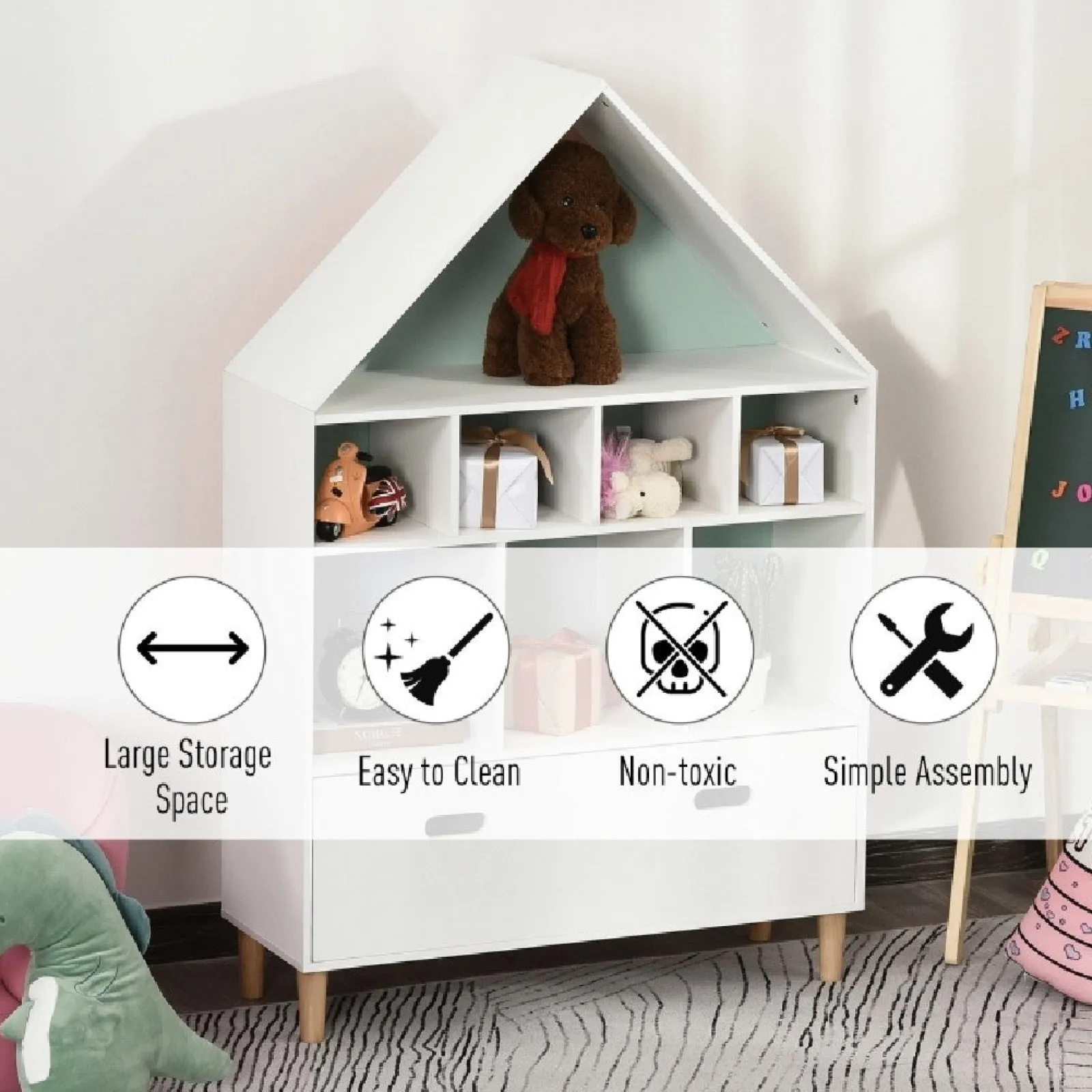 Little Helper Toy Storage Units | Toy Storage Units | Scandi Design Interchangeable Large Kids Bookshelf | Bookcase | Toy Storage | Blue & White | 3 Years +