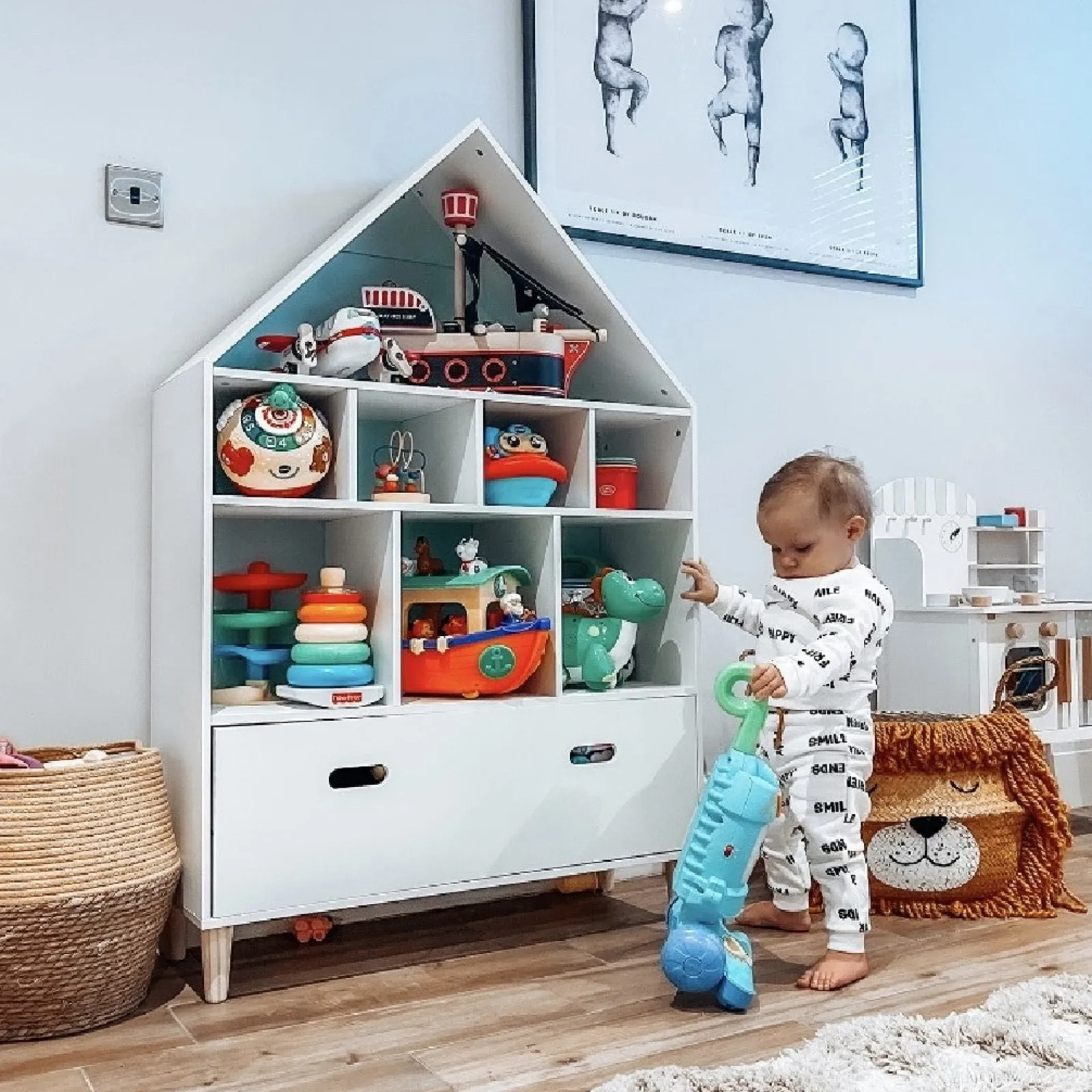 Little Helper Toy Storage Units | Toy Storage Units | Scandi Design Interchangeable Large Kids Bookshelf | Bookcase | Toy Storage | Blue & White | 3 Years +