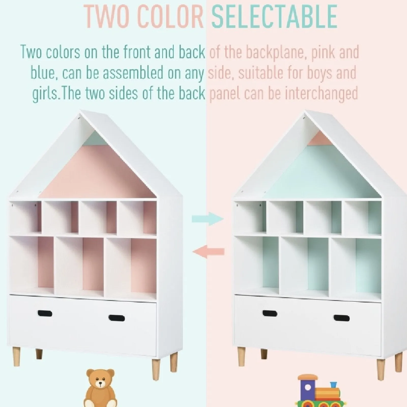 Little Helper Toy Storage Units | Toy Storage Units | Scandi Design Interchangeable Large Kids Bookshelf | Bookcase | Toy Storage | Blue & White | 3 Years +