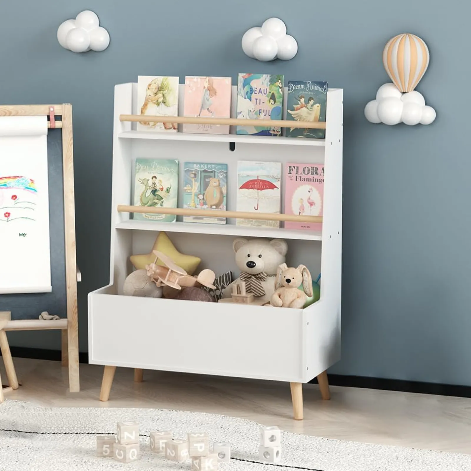 Little Helper Montessori Toys & Products | Toy Storage Units | Scandi Montessori Kids Bookcase & Toy Box | Toy Storage | 90cm high x 68cm wide | White