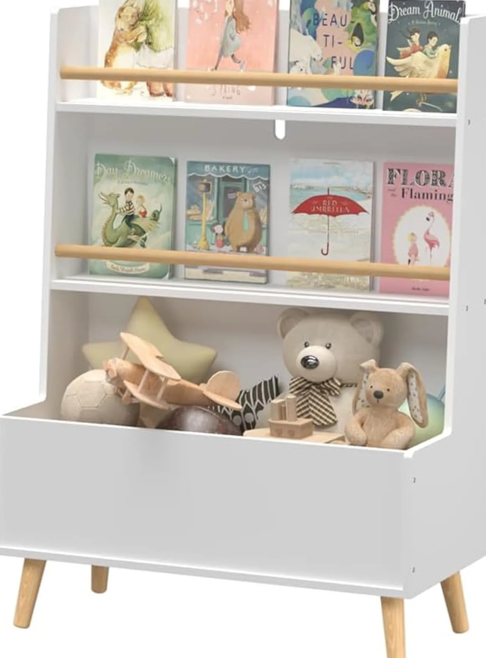 Little Helper Montessori Toys & Products | Toy Storage Units | Scandi Montessori Kids Bookcase & Toy Box | Toy Storage | 90cm high x 68cm wide | White