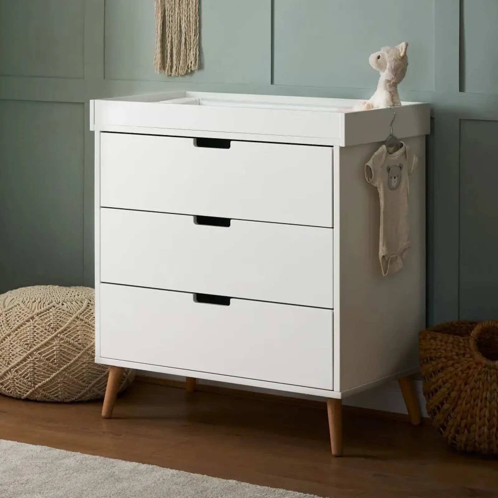 Little Helper Changing Units & Changing Tables & Dressers | Scandi-Inspired Baby Changing Unit | Chest of Drawers | Baby Dresser | White & Natural