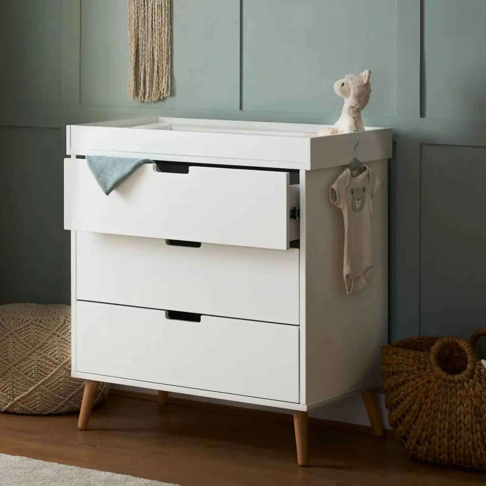 Little Helper Changing Units & Changing Tables & Dressers | Scandi-Inspired Baby Changing Unit | Chest of Drawers | Baby Dresser | White & Natural