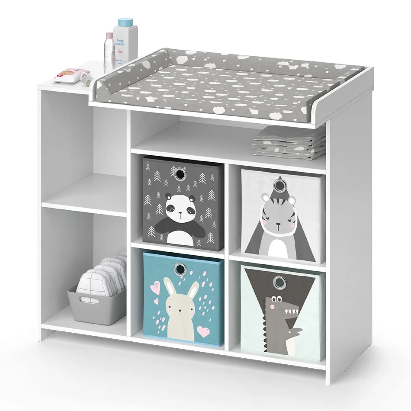 Little Helper Changing Units & Changing Tables & Dressers | Scratch Resistant Baby Changing Unit | 7 Storage Pockets | High Quality Modern Design | 113 x 100 x 53cm | White