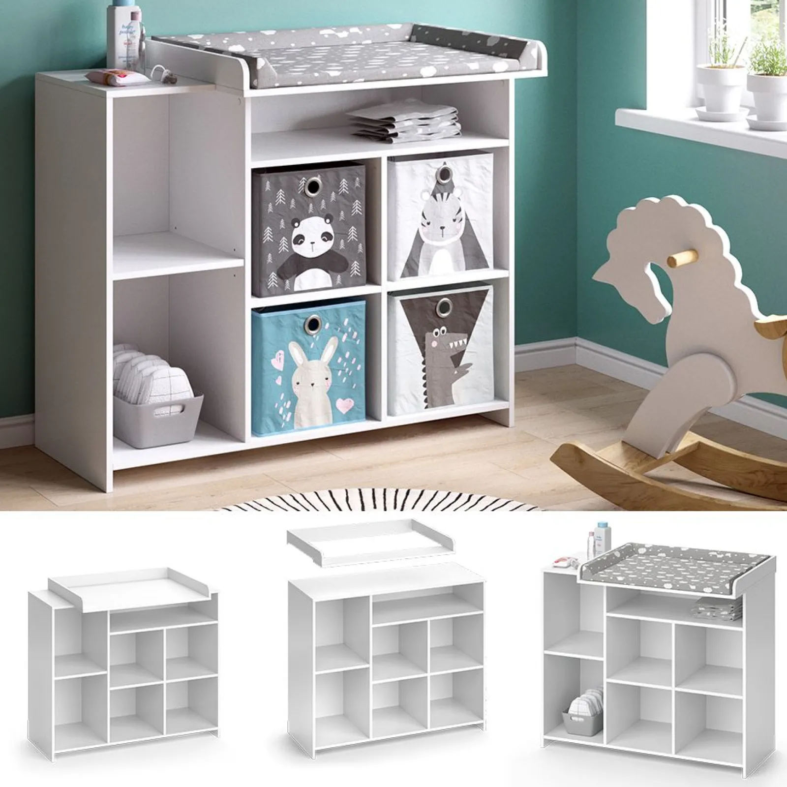 Little Helper Changing Units & Changing Tables & Dressers | Scratch Resistant Baby Changing Unit | 7 Storage Pockets | High Quality Modern Design | 113 x 100 x 53cm | White