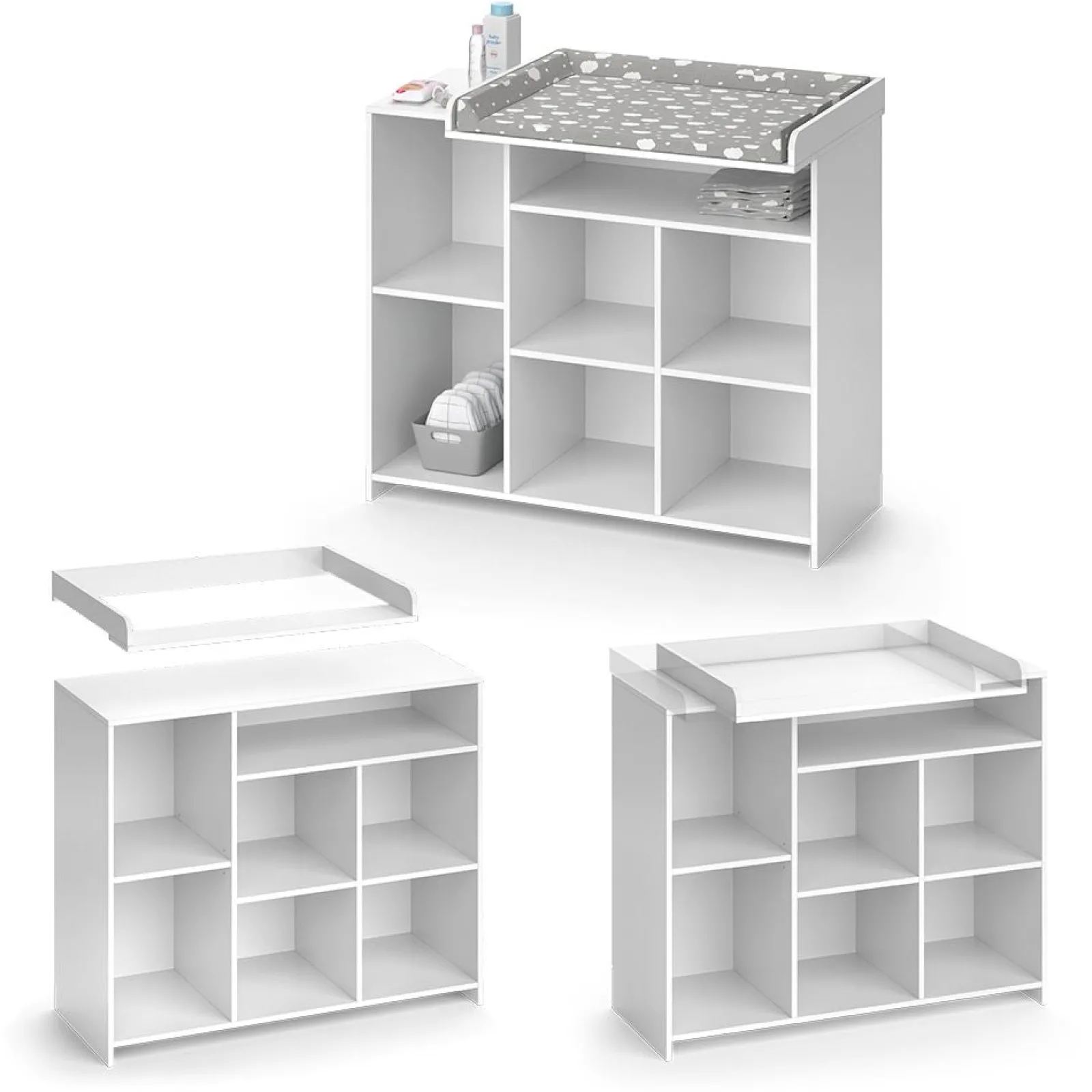 Little Helper Changing Units & Changing Tables & Dressers | Scratch Resistant Baby Changing Unit | 7 Storage Pockets | High Quality Modern Design | 113 x 100 x 53cm | White