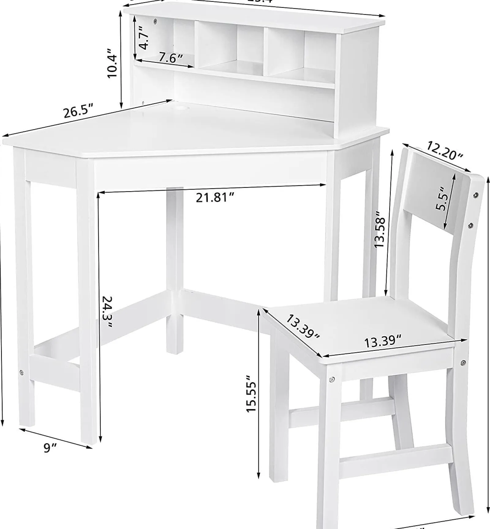 Little Helper Table & Chairs (wooden) | Scratch-resistant Space Saving Homework Desk | Corner Desk | Bureau | Storage & Chair | White