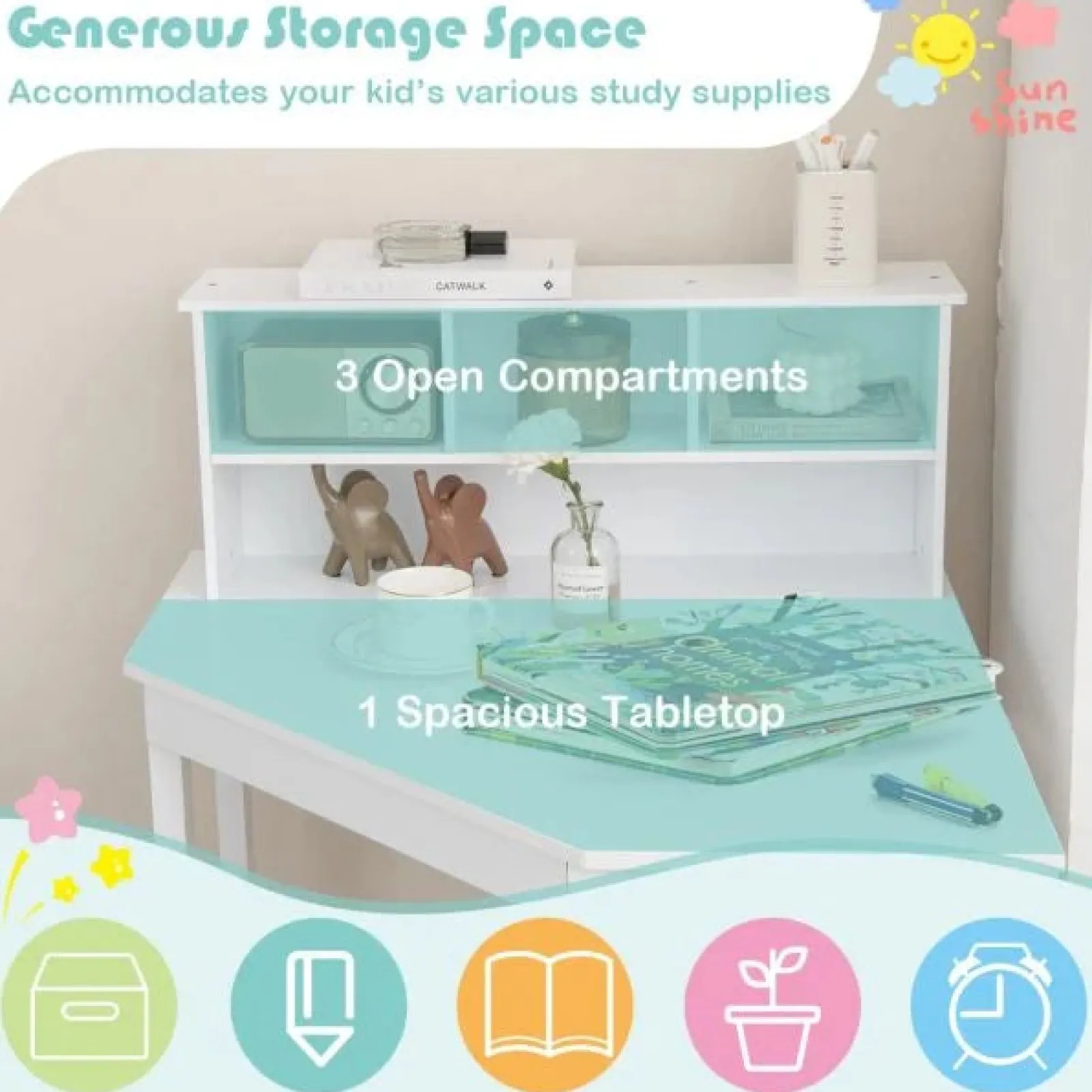 Little Helper Table & Chairs (wooden) | Scratch-resistant Space Saving Homework Desk | Corner Desk | Bureau | Storage & Chair | White