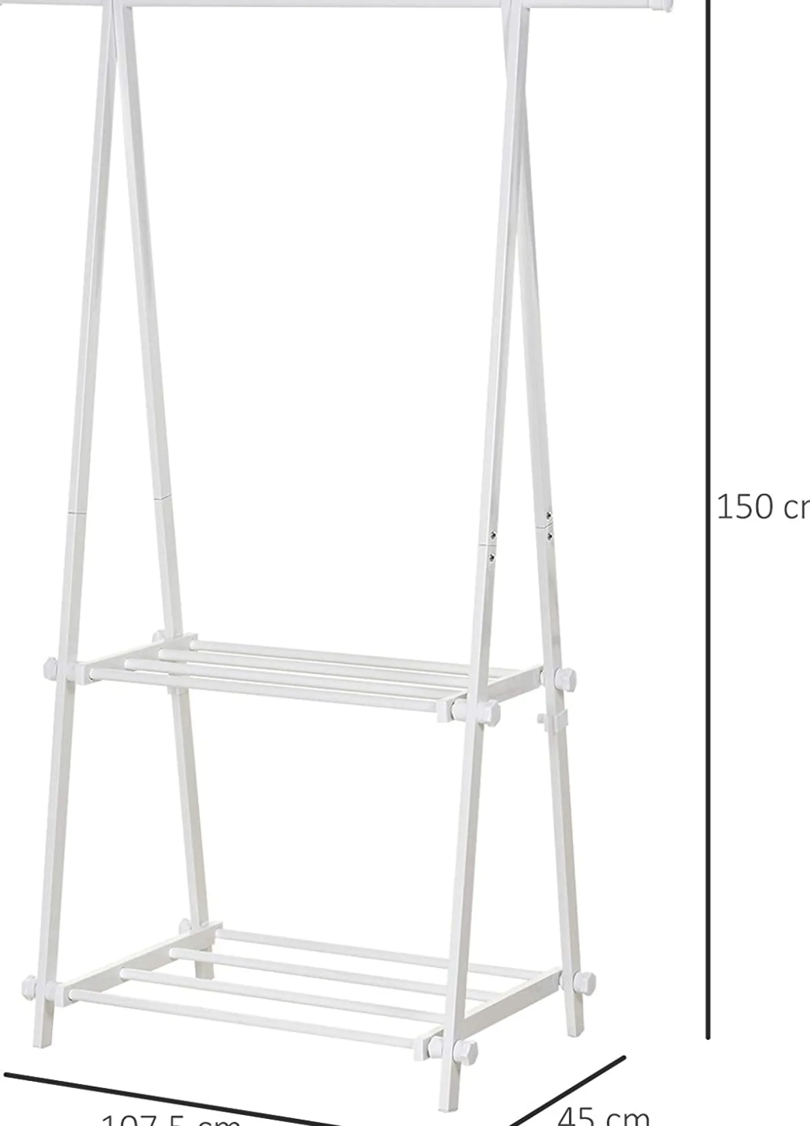 Little Helper Clothes Rail & Dressing Up Rails | Kids Clothes Rail | Sleek Folding Dressing Rail with 2 Shelves | White | 1.5m High