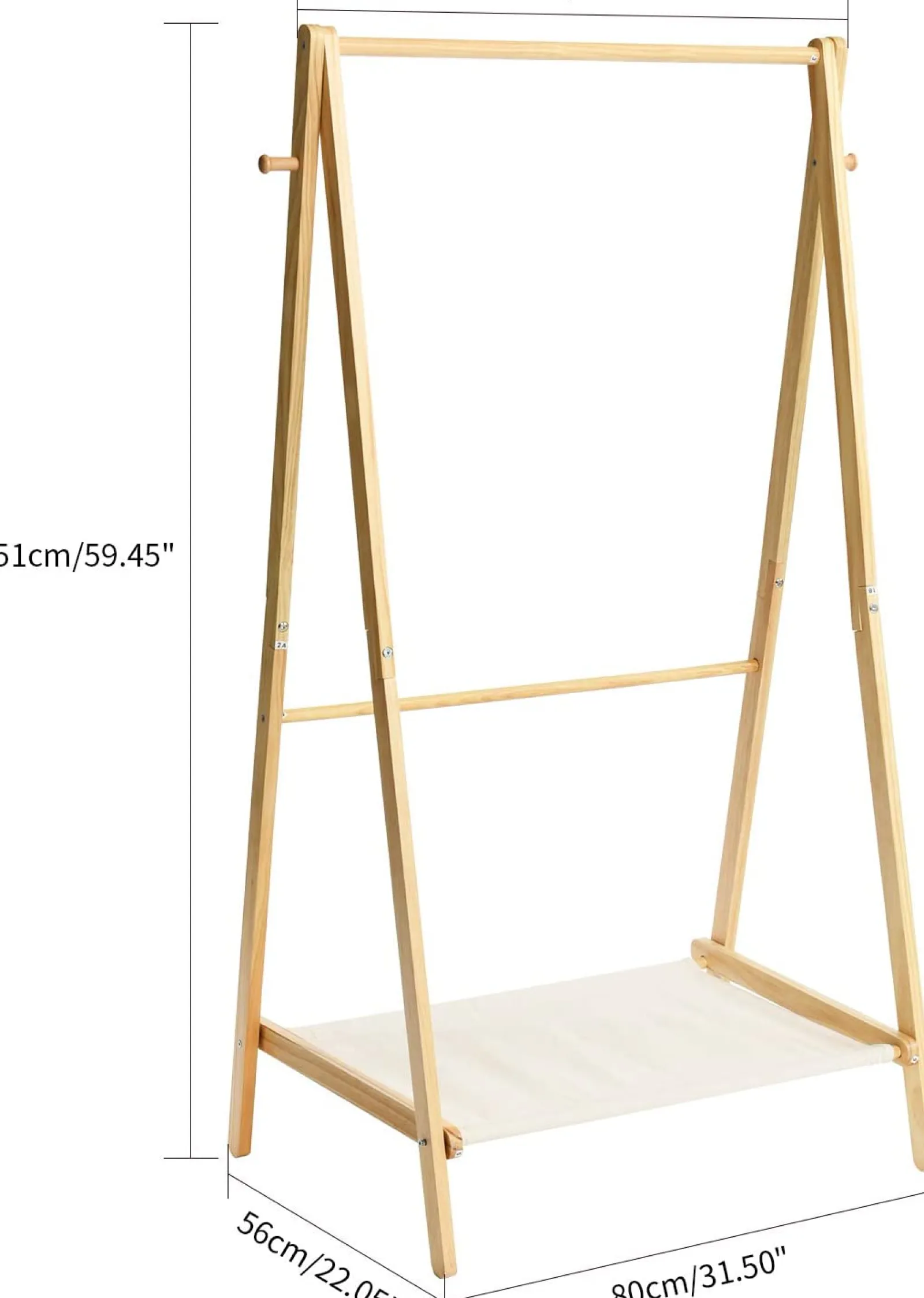 Little Helper Clothes Rail & Dressing Up Rails | Kids Clothes Rail | Solid Pine Toddler Friendly Montessori Inspired Dress up Rail | 2 rails and storage shelf | 1.5m high | Natural