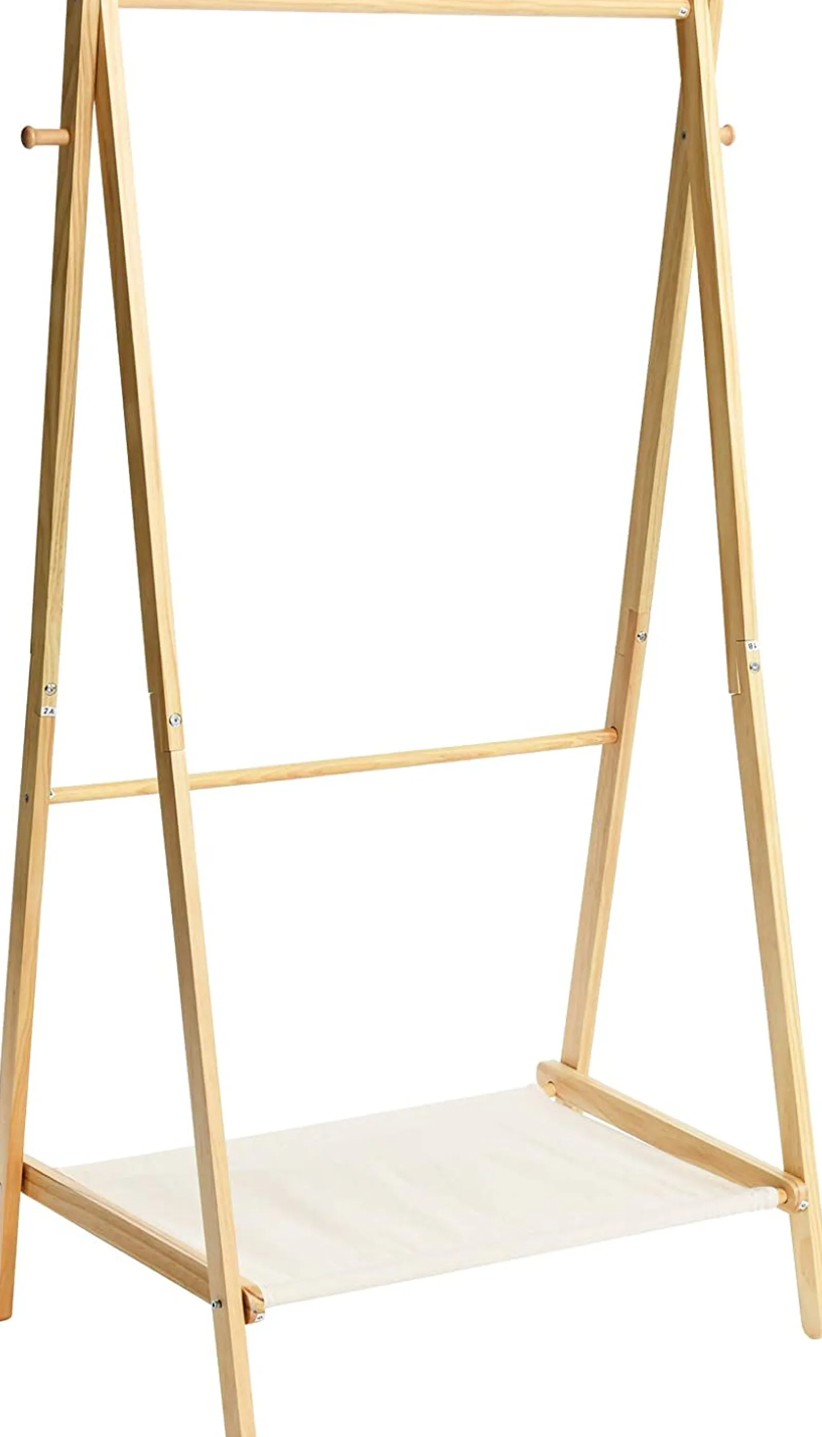 Little Helper Clothes Rail & Dressing Up Rails | Kids Clothes Rail | Solid Pine Toddler Friendly Montessori Inspired Dress up Rail | 2 rails and storage shelf | 1.5m high | Natural