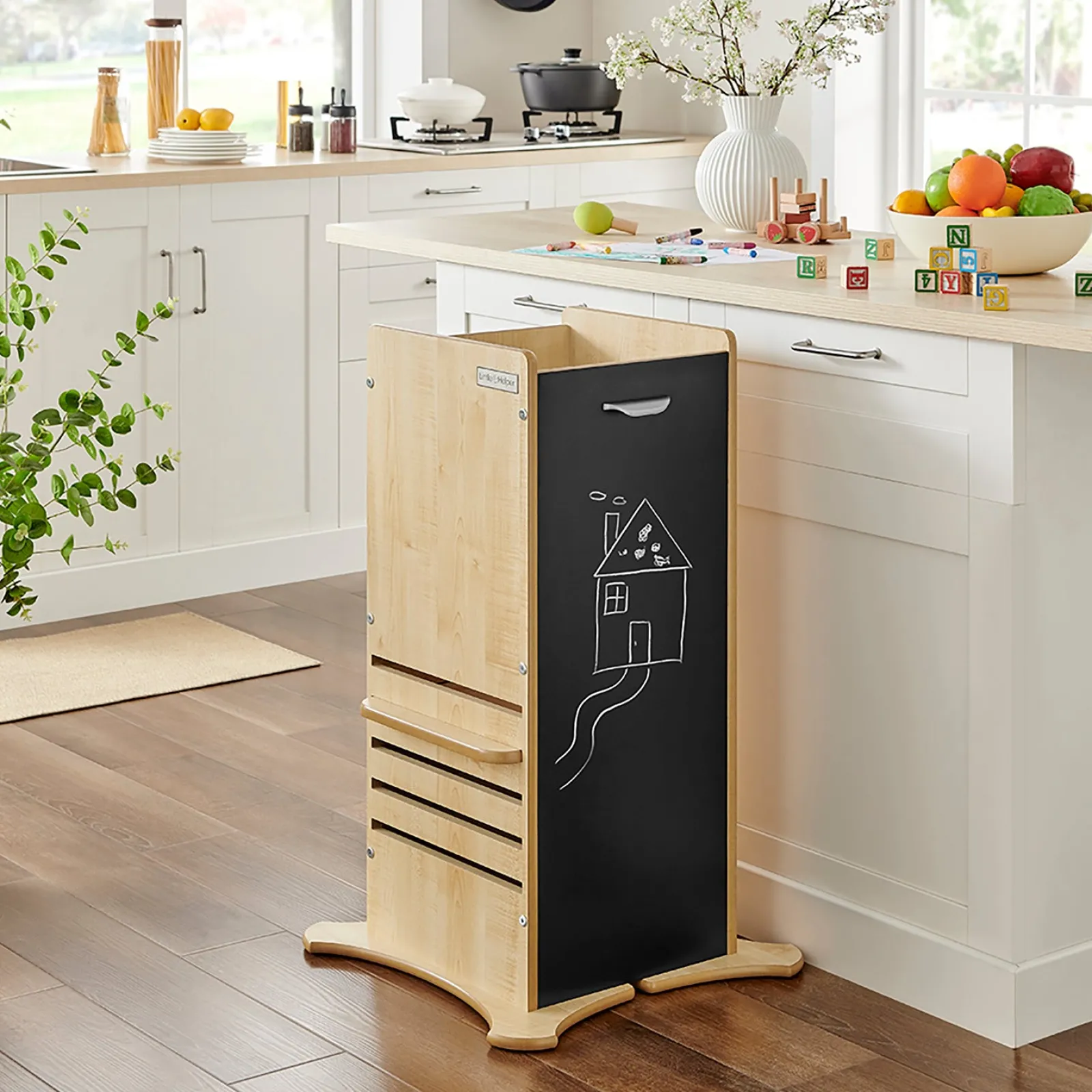Little Helper Montessori Toys & Products | Funpod® Learning Towers | The Original 2-in-1 FunPod Toddler Tower | Learning Tower | Kitchen Helper Tower | Step Stool | Natural w/ Chalkboard Panels