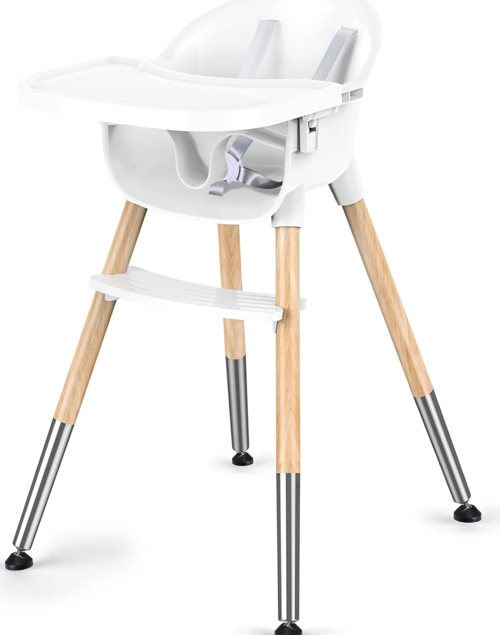 Little Helper High Chairs (wooden) | High Chairs (plastic) | Toddler Highchair with 5-Point Safety Belt | Removable Tray | White & Wooden | 6 months +
